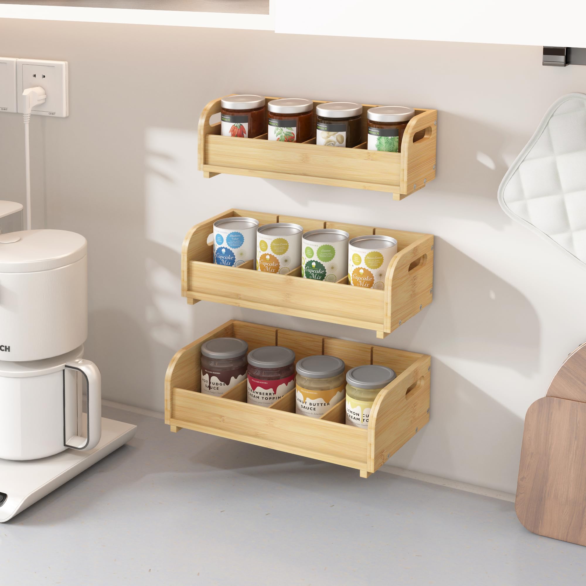 Tea Holder For Tea Bags Organizer - Bamboo Tea Organizer For Tea Bags 3-Tier Stackable Wall Mount Large Capacity Tea Storage Box