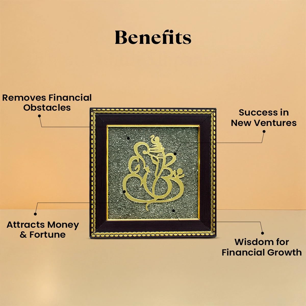 Astrotalk Ganesh Ji on Raw Pyrite Frame | Ganesh Idol for Home Decor with Pyrite Stone Frame | Ganesh Vastu Items for Home & Office | Gift for Man & Woman | 19x19x1 cm | 1 Piece