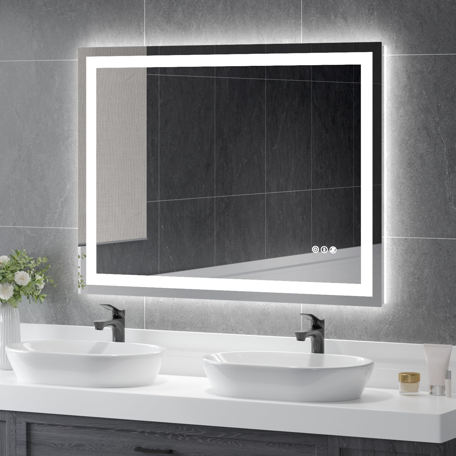 Ushower 48X36 Inch Modern Led Bathroom Mirror - Smart Backlit Vanity Mirror With Anti-Fog, Dimmable Lights, Wall Mounted, 1/5 In