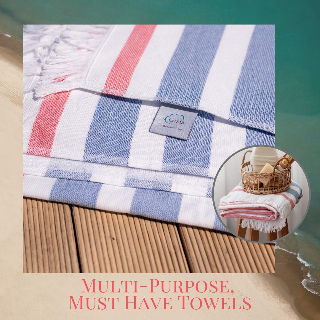 Luzia Striped Peshtemal Multi-Use Towel - Beach, Pool And Bathroom (Single, 40 X 70 Inches) 100% Turkish Cotton, Premium, Stylis