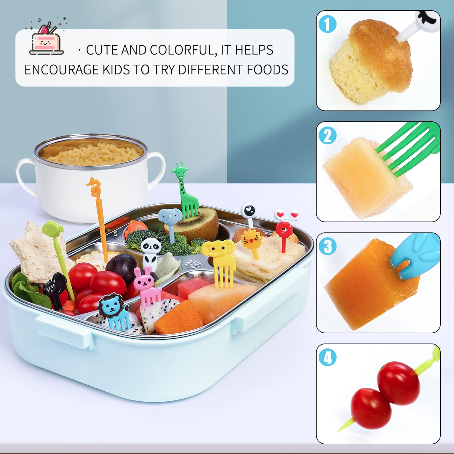 150Pcs Animal Food Picks For Kids, Vicuna R Fun Kids Food Picks For Bento Box Accessories, Reusable Toddler Fruit Toothpicks, Cu