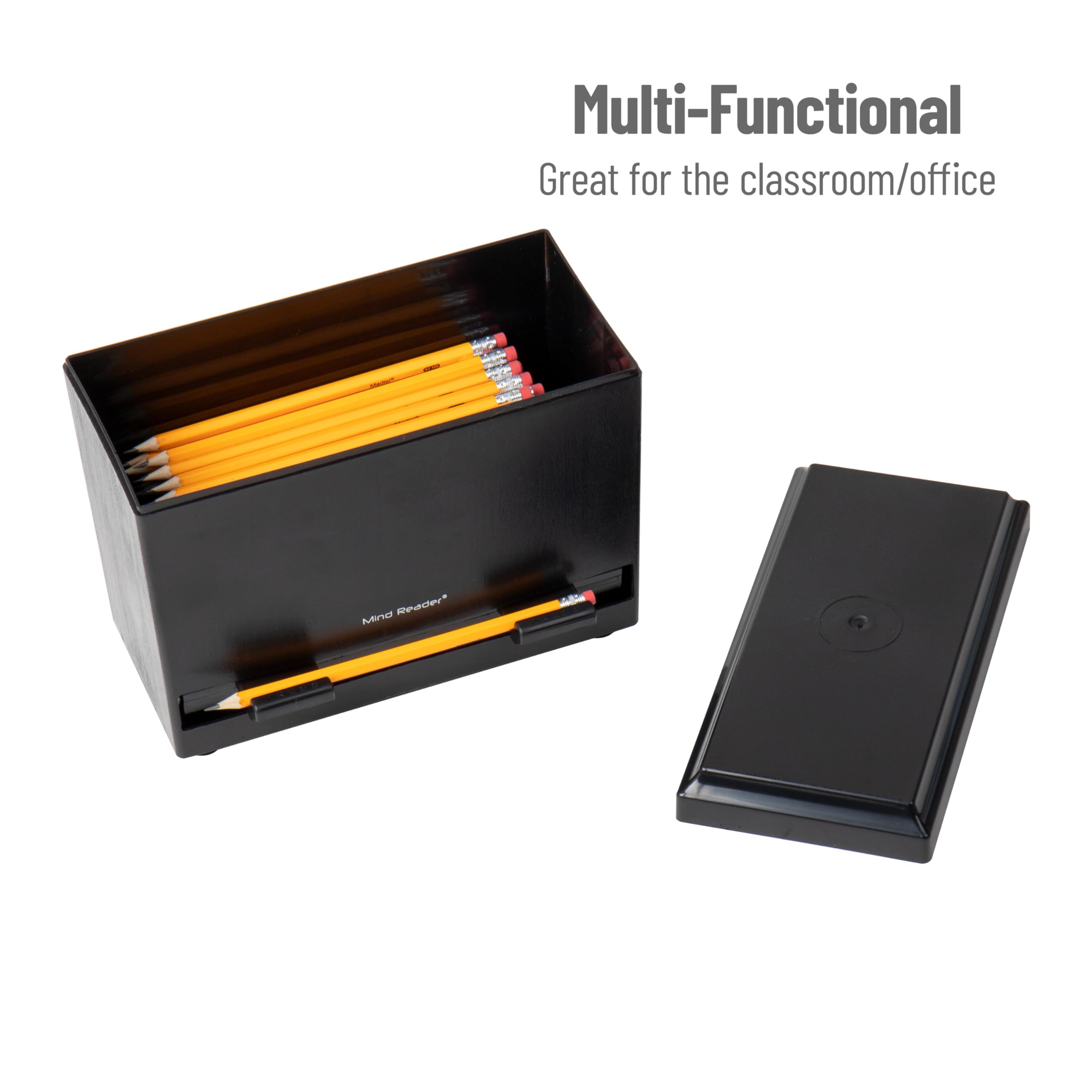 Mind Reader Straw Dispenser, Pencil Dispenser, Classroom Must Have, Restaurant Supply, Plastic, 9.25''L X 4.5''W X 7.5''H, Black