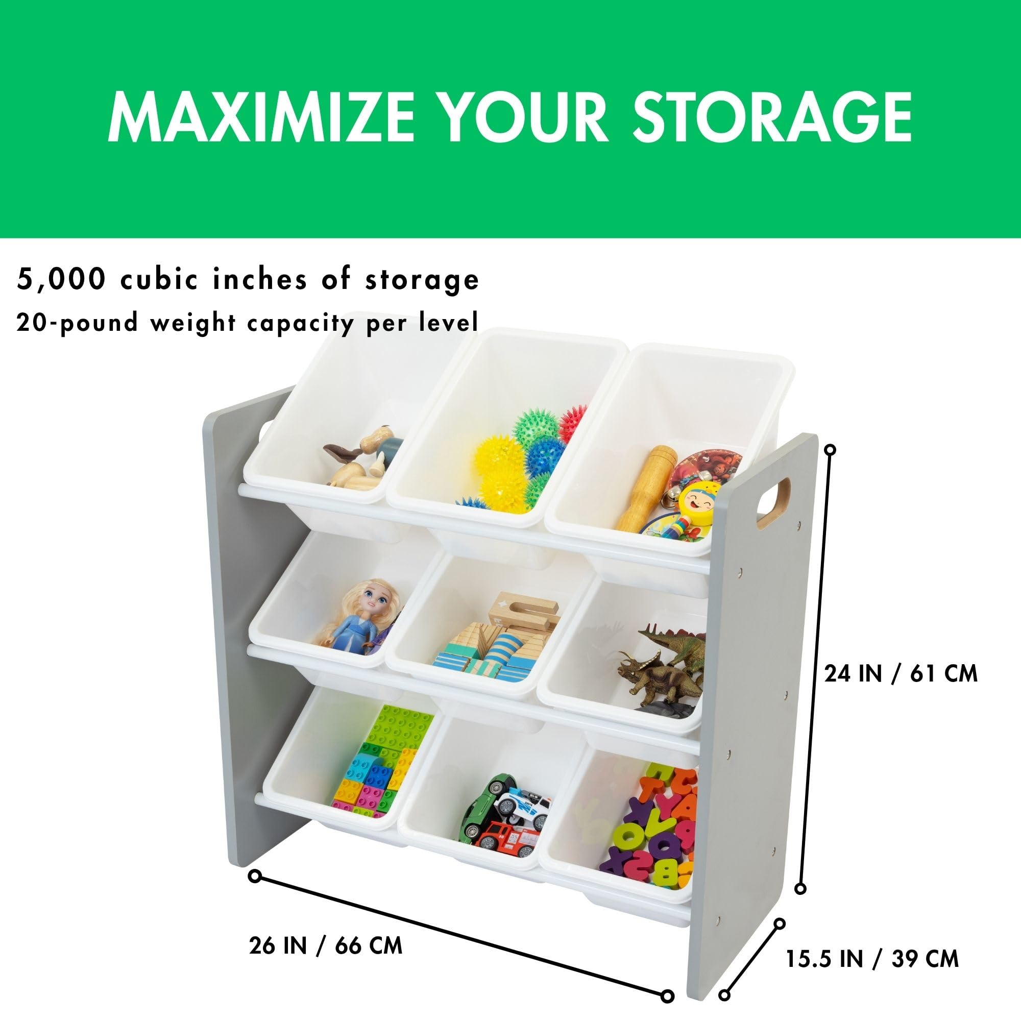 Humble Crew  Grey/White Toy Organizer  9 Bin Storage  24 '' Tall