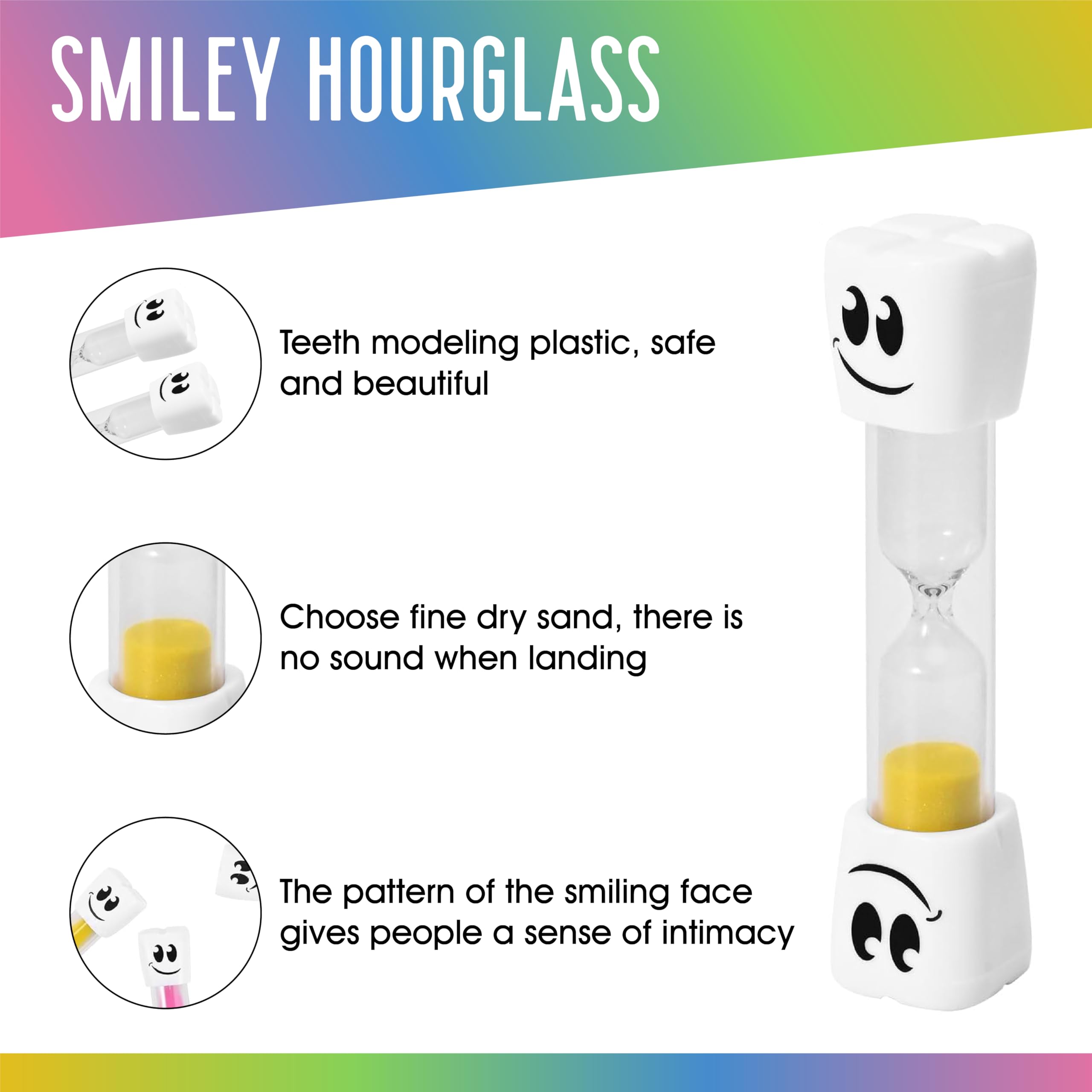 Teaherfav 2 Minute Toothbrush Sand Timer For Kids -Set Of 4 Small Blue, Pink, Yellow And Green Smiley Hour Glass