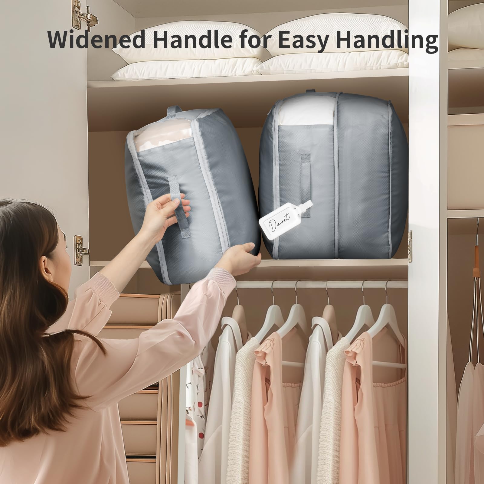 Dimj Comforter Storage Bag - Large Capacity Ultra Space Saving Self Compression Organize For Duvet, Pillow, Bedding, Blanket Sto