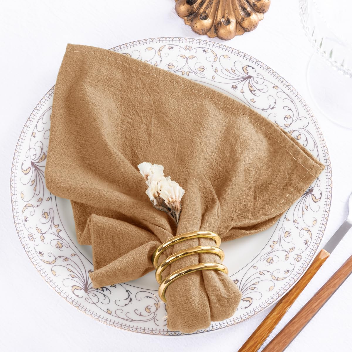 Mlmw Caramel Cloth Napkins Set Of 6 Rustic Cotton Dinner Napkins Cloth Bulk Washable 16''  16'' For Wedding Party Baby Bridal Sh