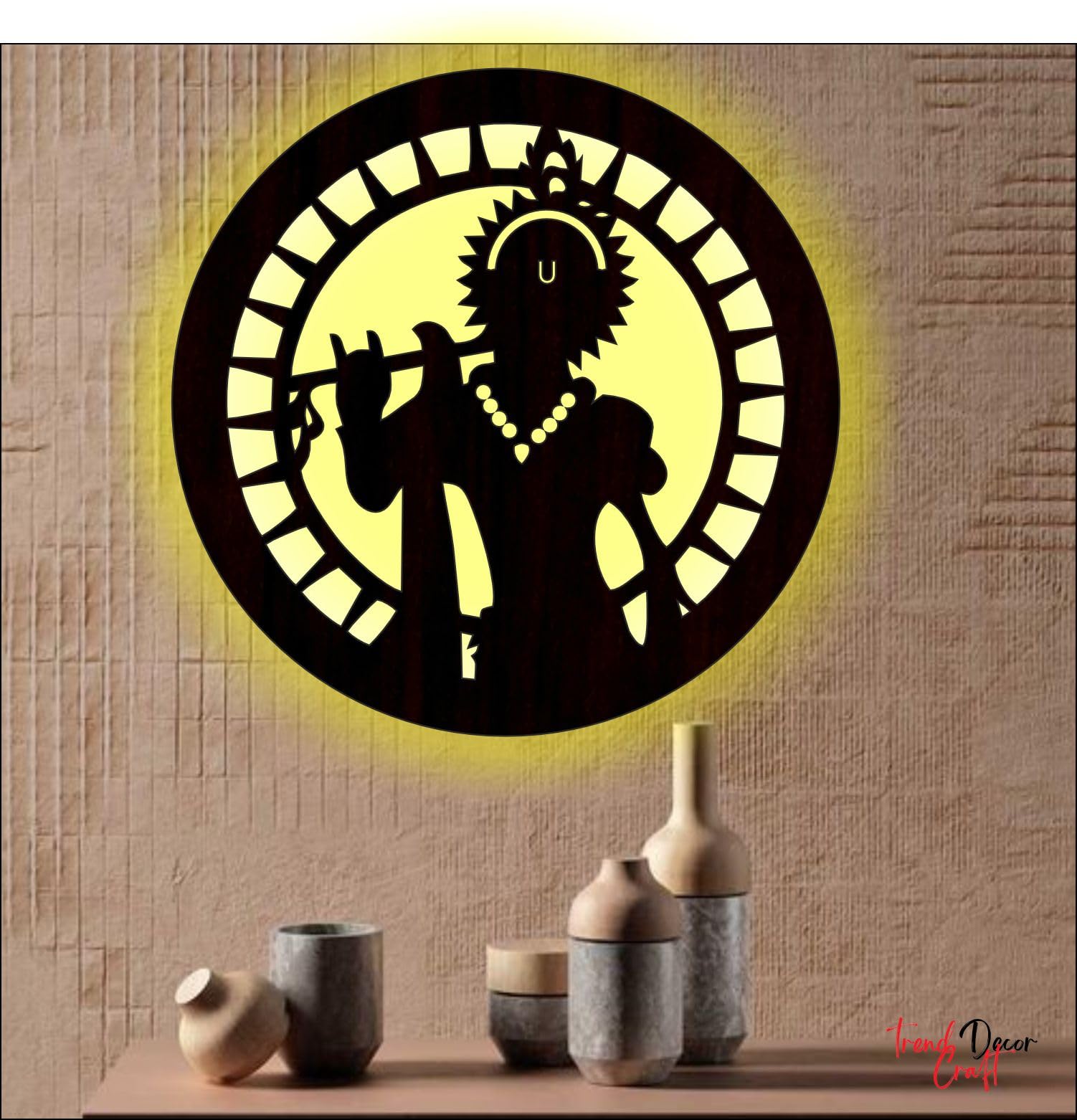 Bansuri Krishna | Lord Krishna 3D Wall Art With Led Backlight Wall Hanging Decor For Living Room (12 X 12 Inches)