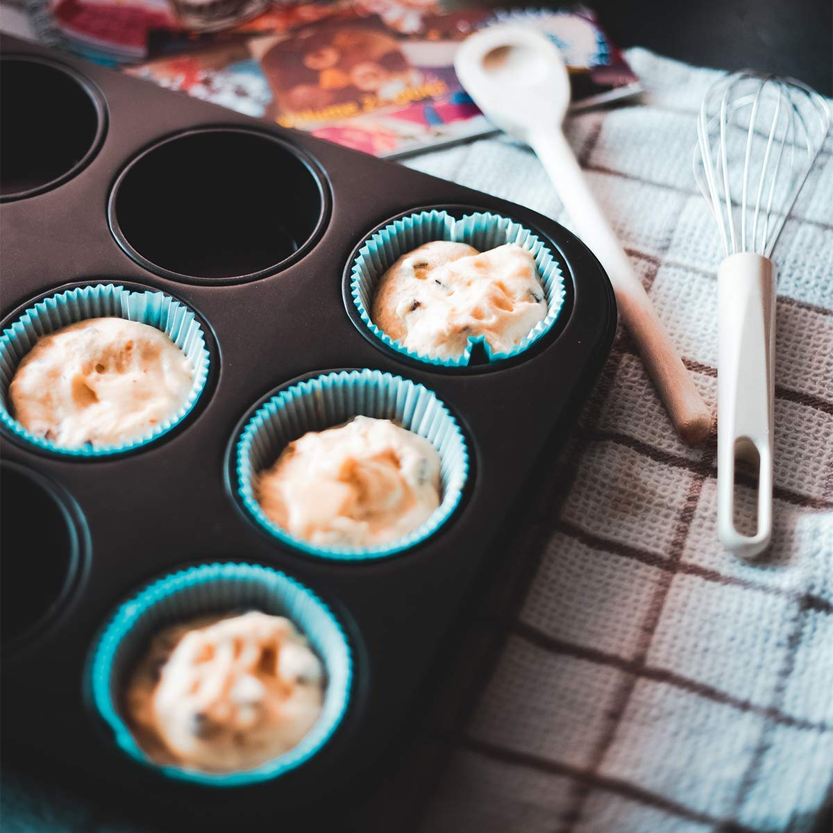 Twscvc 12 Cups Muffin And Cupcake Pan, Nonstick Brownie Cake Pan, Carbon Steel Bakeware For Oven Baking Gray
