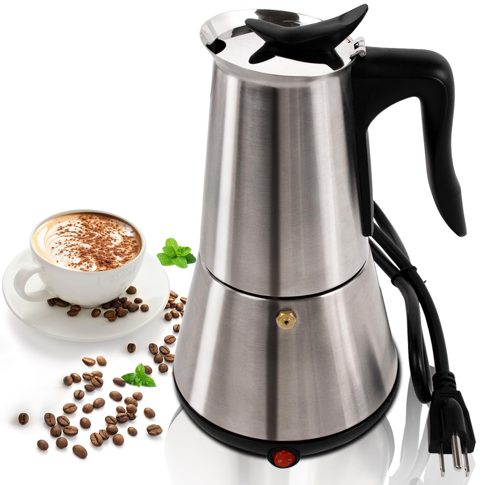 Mogrecha Stainless Steel Electric Moka Pot 6 Cup 300ml Express Coffee Maker