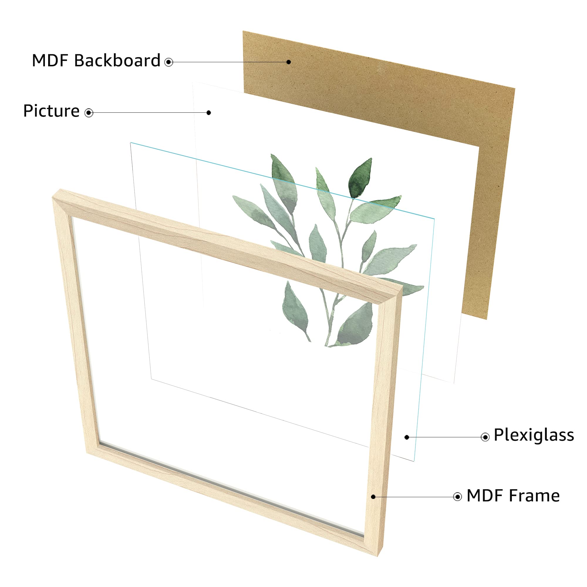 ArtbyHannah 10x10 Framed Bathroom Art Wall Collage Kit for Gallery Wall with Botanical Green Leaf Plant Prints and Natural Frames  Set of 4