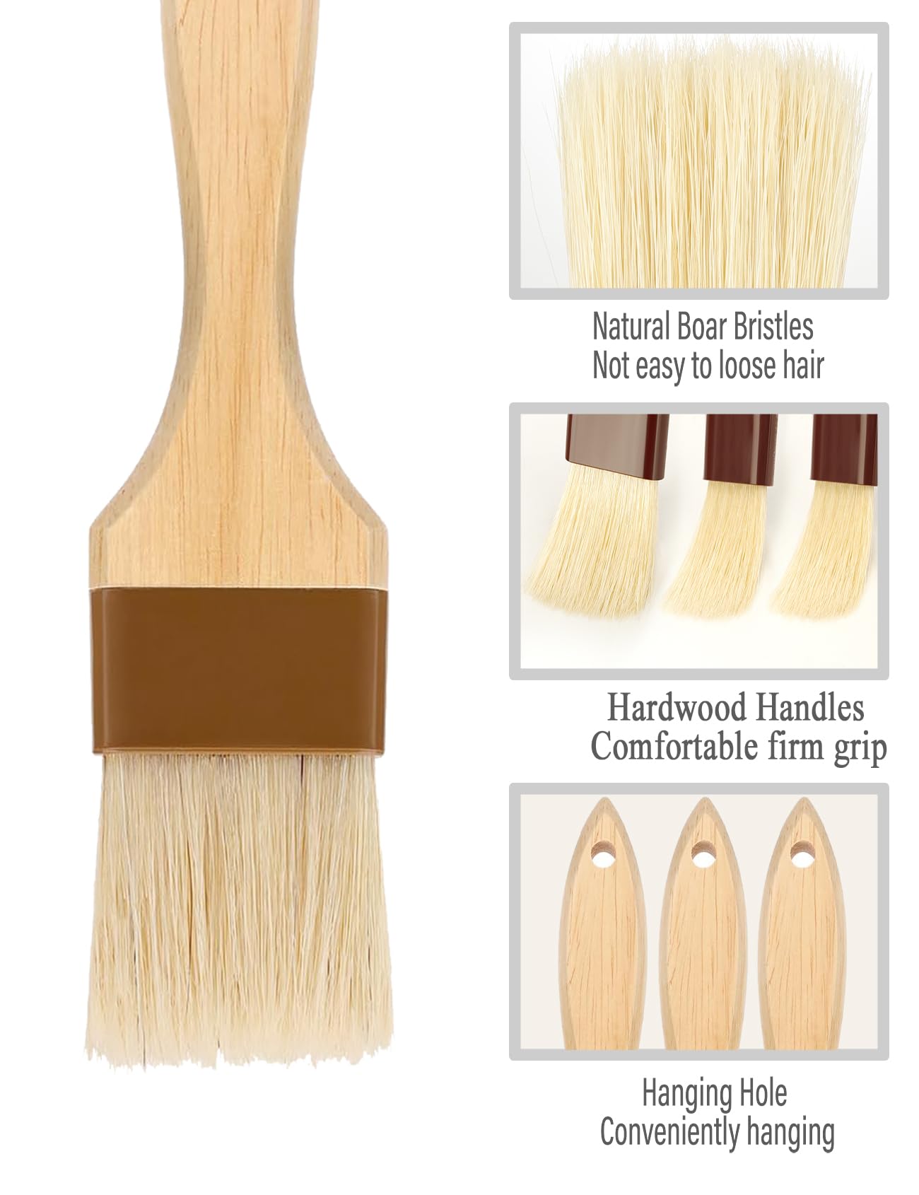Pastry Brush,Basting Brush For Cooking,Natural Bristle Bbq Brush For Oil & Sauce,Wooden Handle Food Brush For Baking,Easy Clean