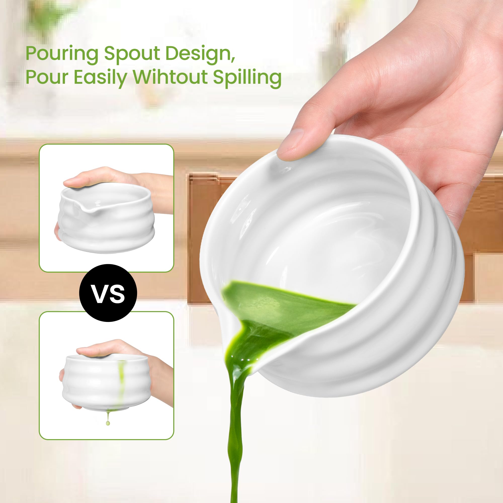 Matcha Whisk Set And Bowl, Matcha Making Kit Whisk, Bowl With Spout, Powder Starter Sifter, Ceramic Whisk Holder, Spoon Japanese