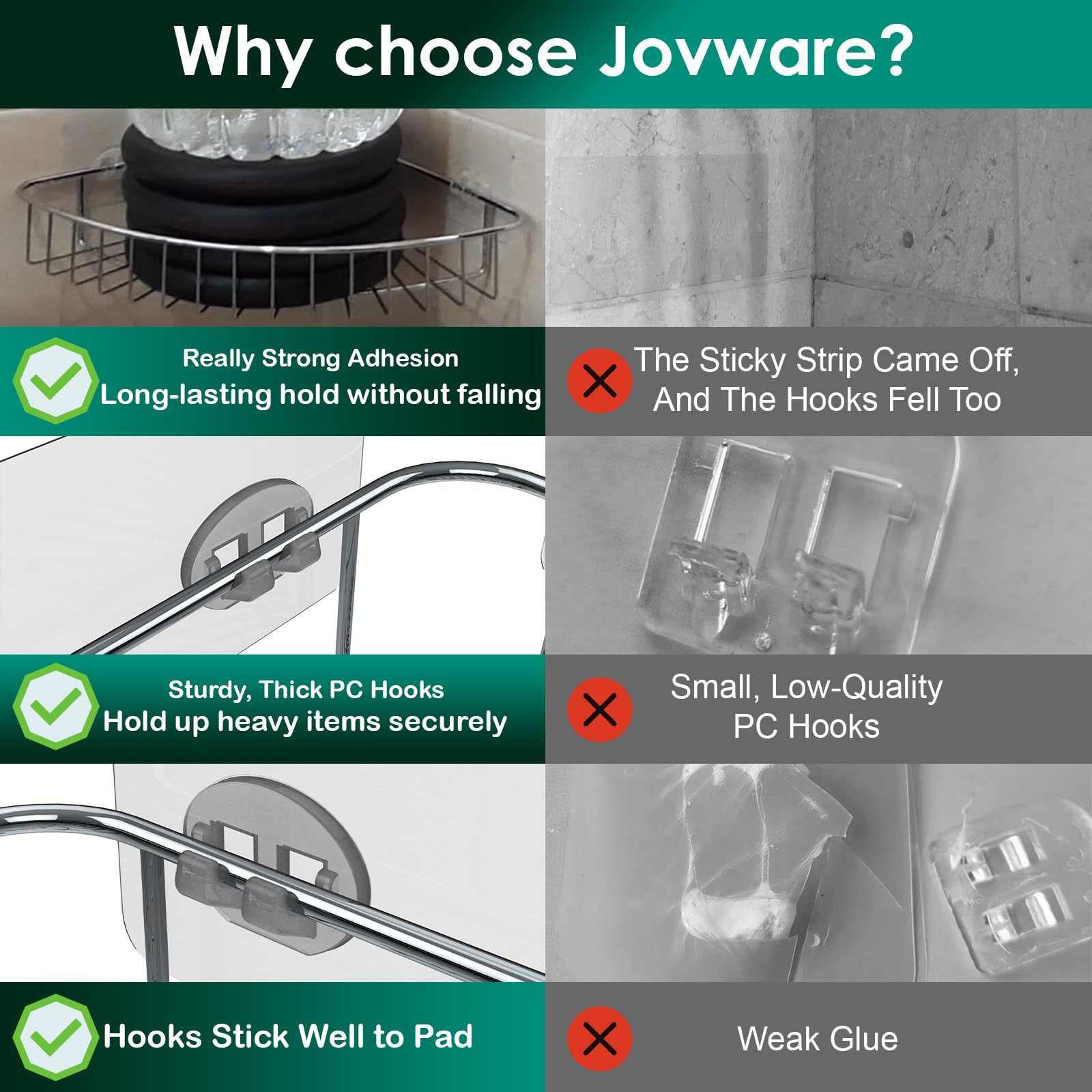 Jovware Shower Caddy Sticky Pads  Adhesive for Shower Shelves  Shower Caddy Adhesive Replacement Stickers Shelf Basket Strips Hooks Strong Hook for Bathroom Transparent Wall Mount 12 Pack 6 1/2''