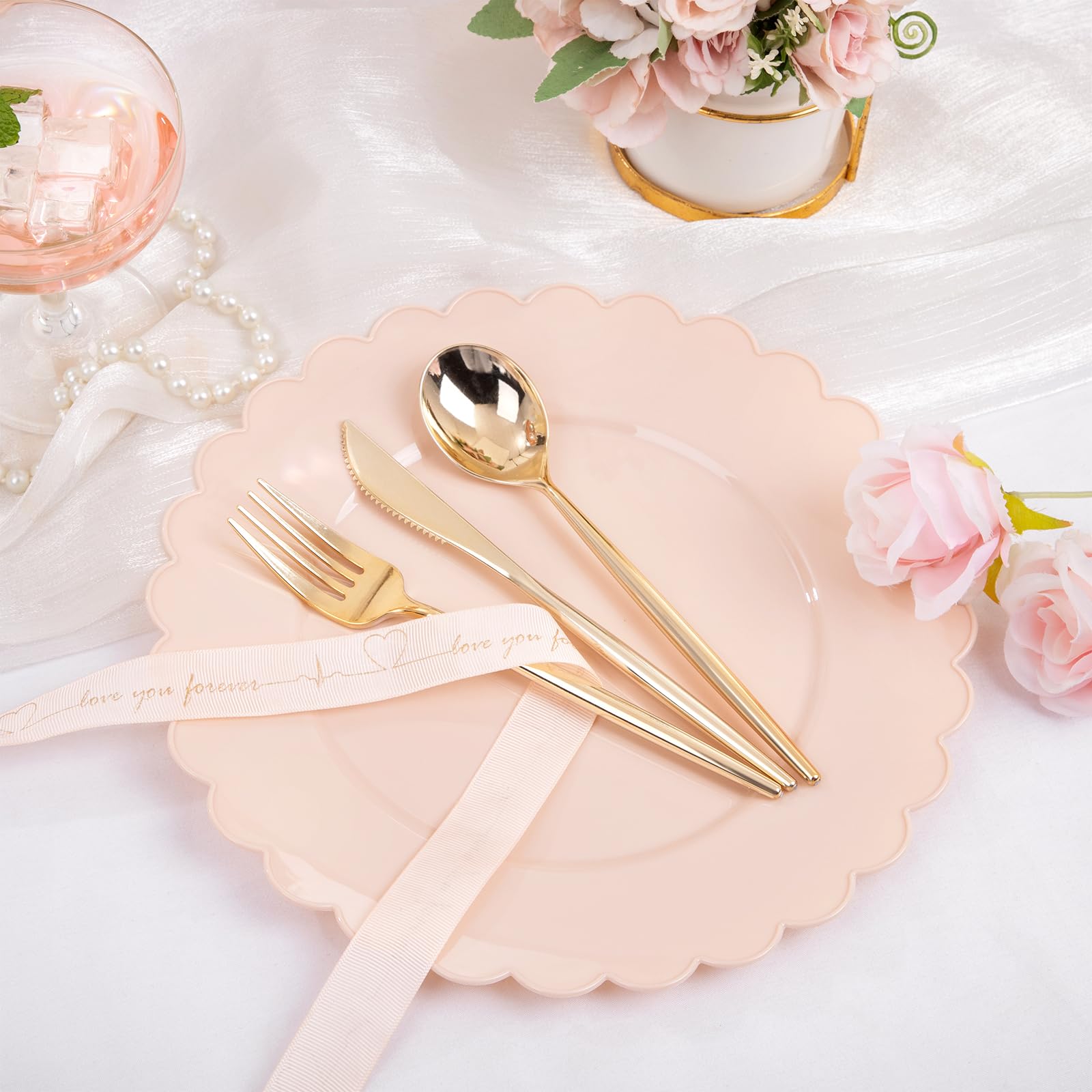 Sut 72Pcs Pink Plastic Plates - Pink Disposable Plates, Pink Party Plates With 72 Dinner Plates,Valentines Day Plates, Disposabl