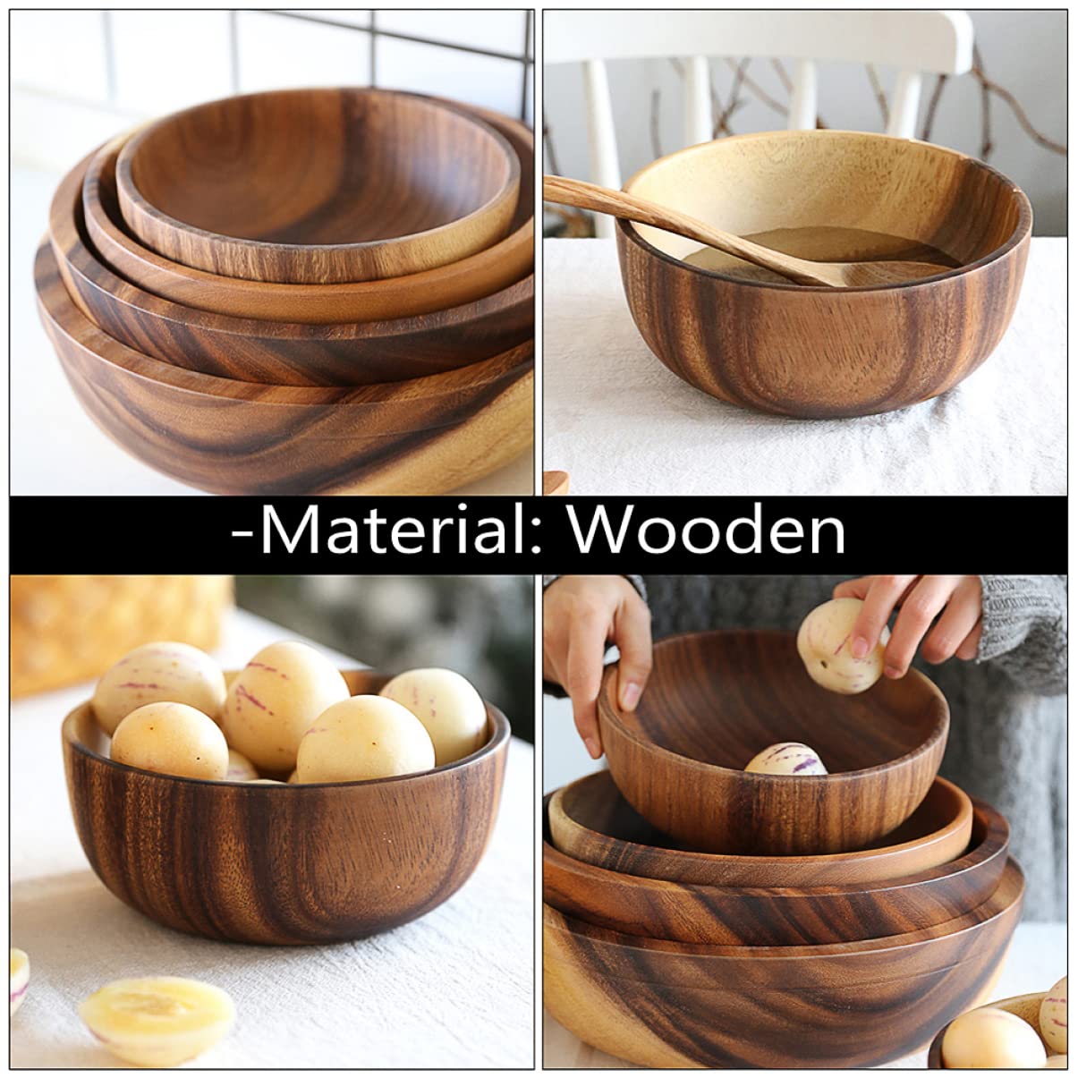 Cabilock Wooden Salad Bowl, Large Salad Mixing Bowl, Dessert Container Storage Holder Wood Bowl For Fruits, Salad 5.5X2.75Inch