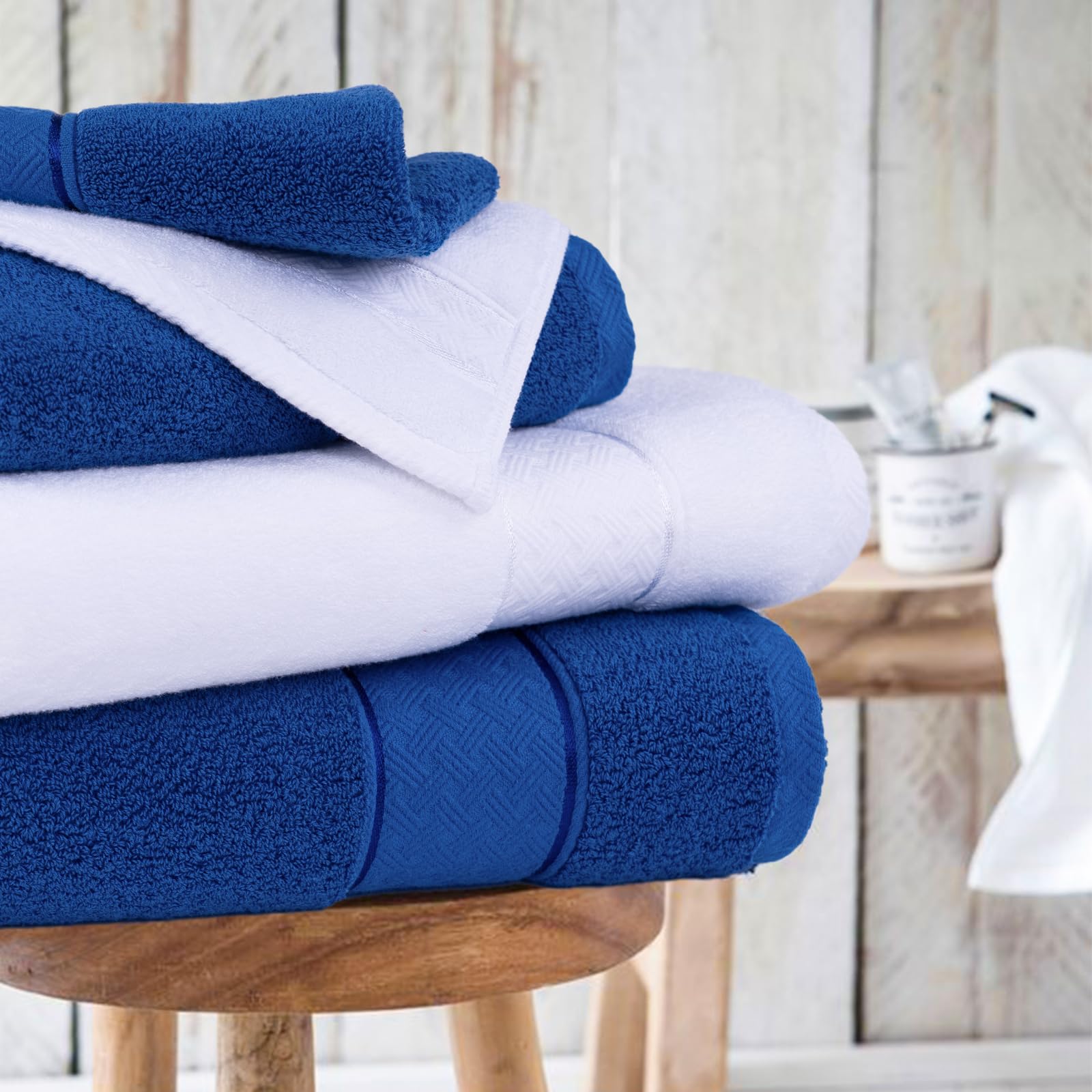 Cozyart Royal Blue Bath Towels Set 6 Piece, 2 Bath Towels 2 Hand Towels 2 Washcloths, Luxury 100% Turkish Cotton 650Gsm Hotel Qu