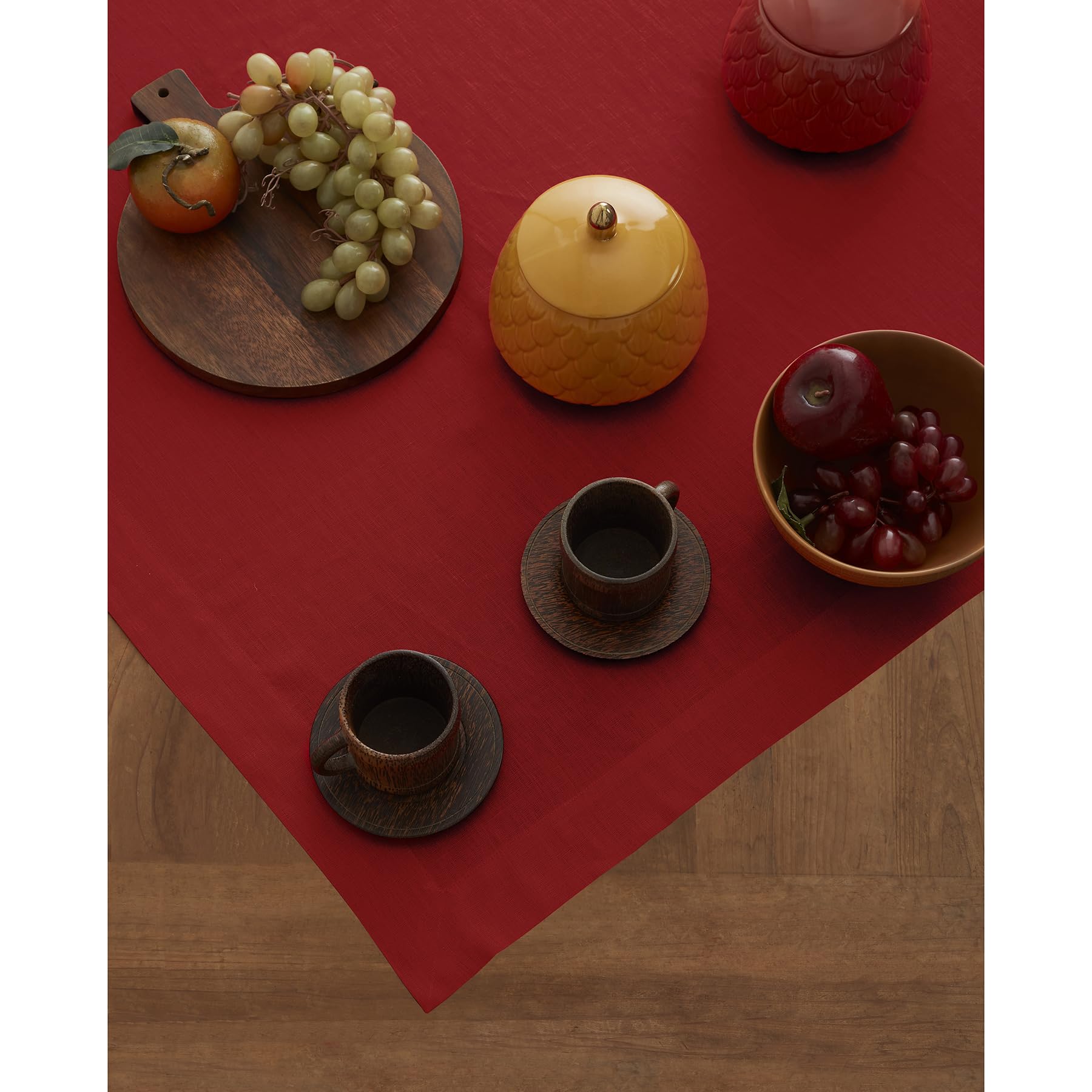 Solino Home Red Linen Square Tablecloth 52"x52" - 100% Pure Linen, Machine Washable, Ideal for Weddings & Spring Events