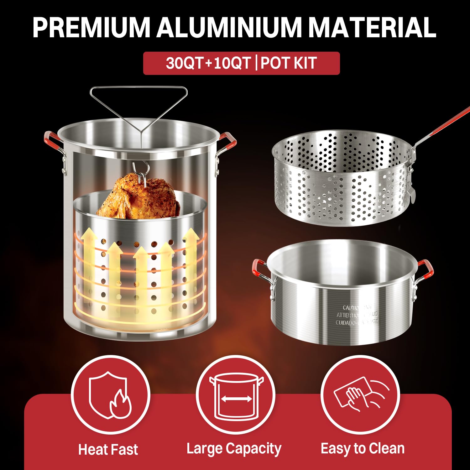 30Qt & 10Qt Outdoor Fryer | Turkey Deep Fryer | Seafood Boil Pot | Cover & Skimmer Included | 50,000Btu Propane Burner | Aluminu