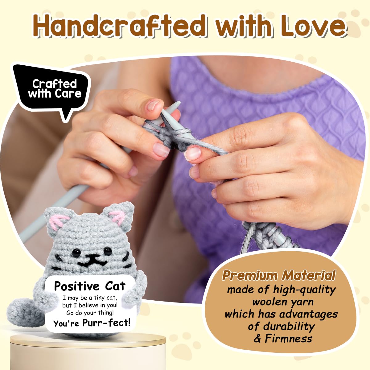 AICase Inspirational Crochet Positive Cat Animals, Christmas Stocking Stuffers Emotional Support Nuggets Funny Cat Lover Gifts f