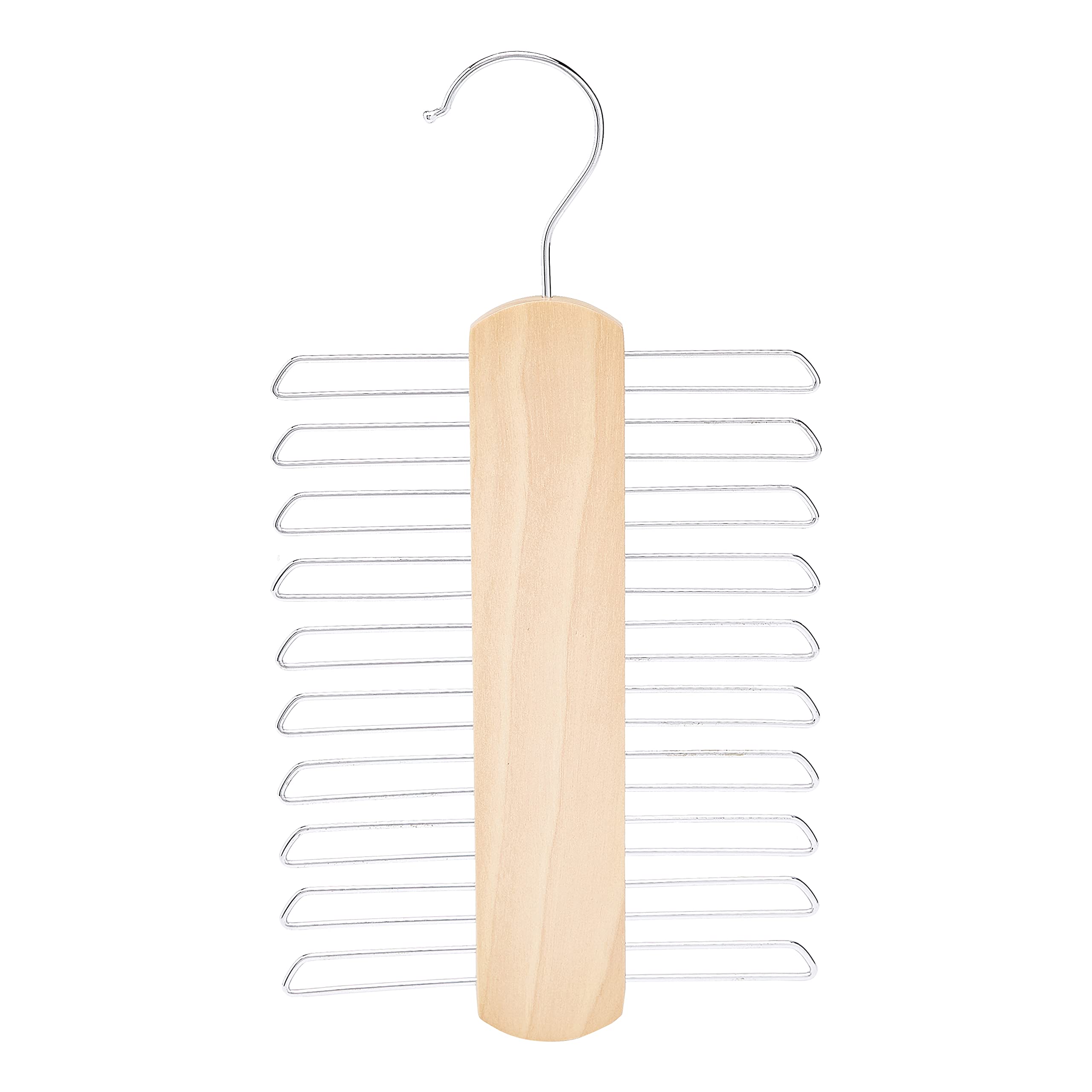Amazon Basics 20 Bar Wooden Tie Hanger & Belt Rack - Natural, 2-Pack