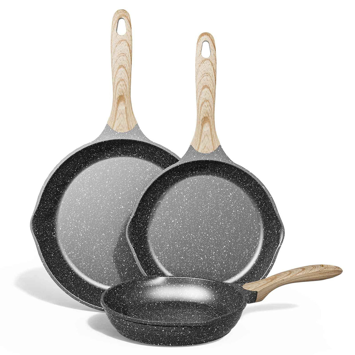 Jeetee Nonstick Pan, Nonstick Stone Frying Pan, Nonstick Omelette Skillet With Soft Touch Handle, 3-Piece Cookware Set Induction