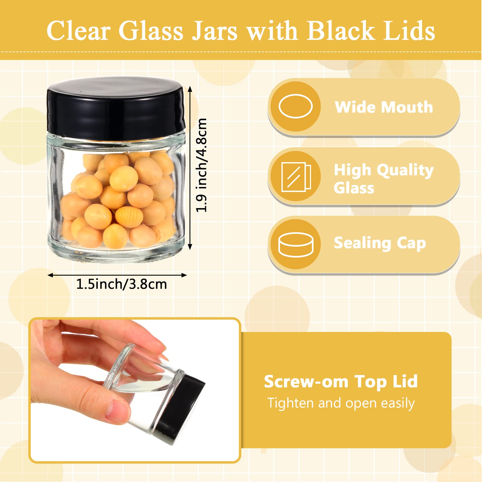 Aoriher 60 Pieces Glass Jars with Lids Clear Small Mason Empty Round Spice Wide Mouth Canning Storage Refillable Cosmetic Contai