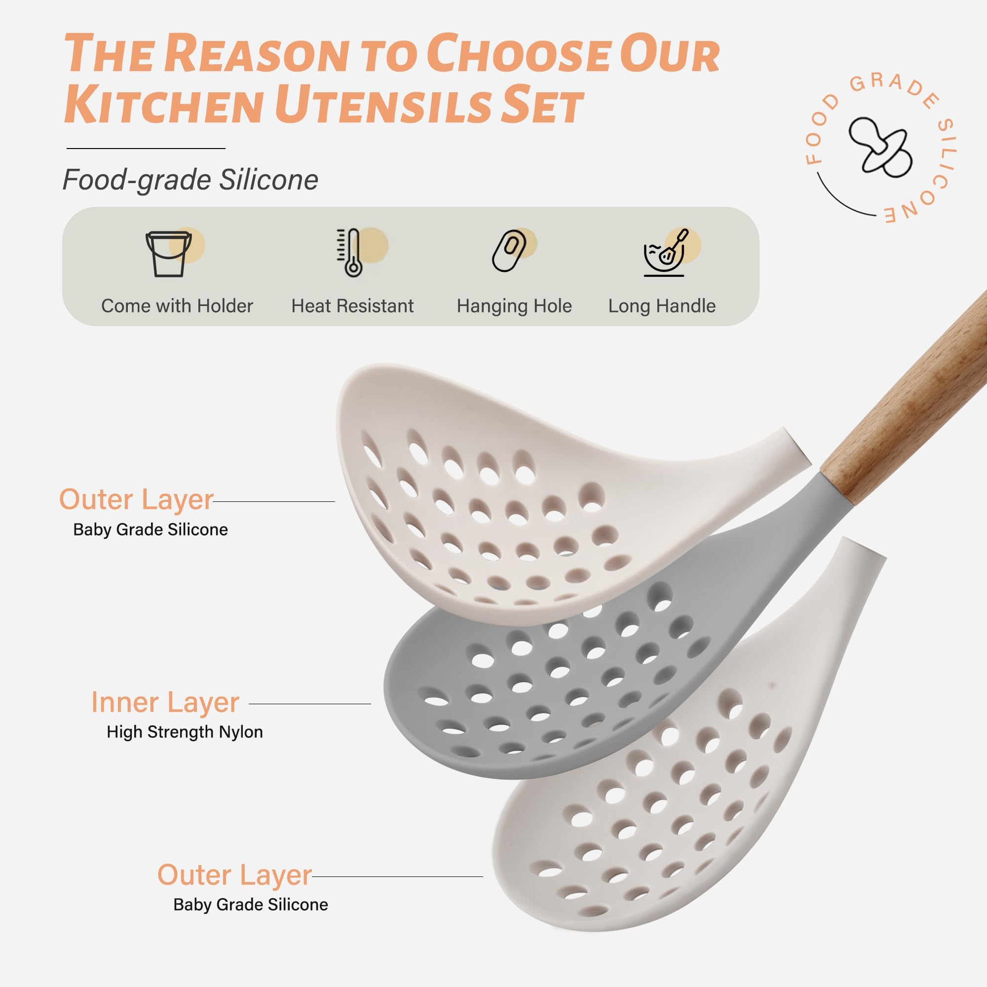 Hvygss 26 Pcs Kitchen Utensils Set With Holder, Large Silicone Cooking Utensils Set For Nonstick Cookware Wooden Handle Spatulas