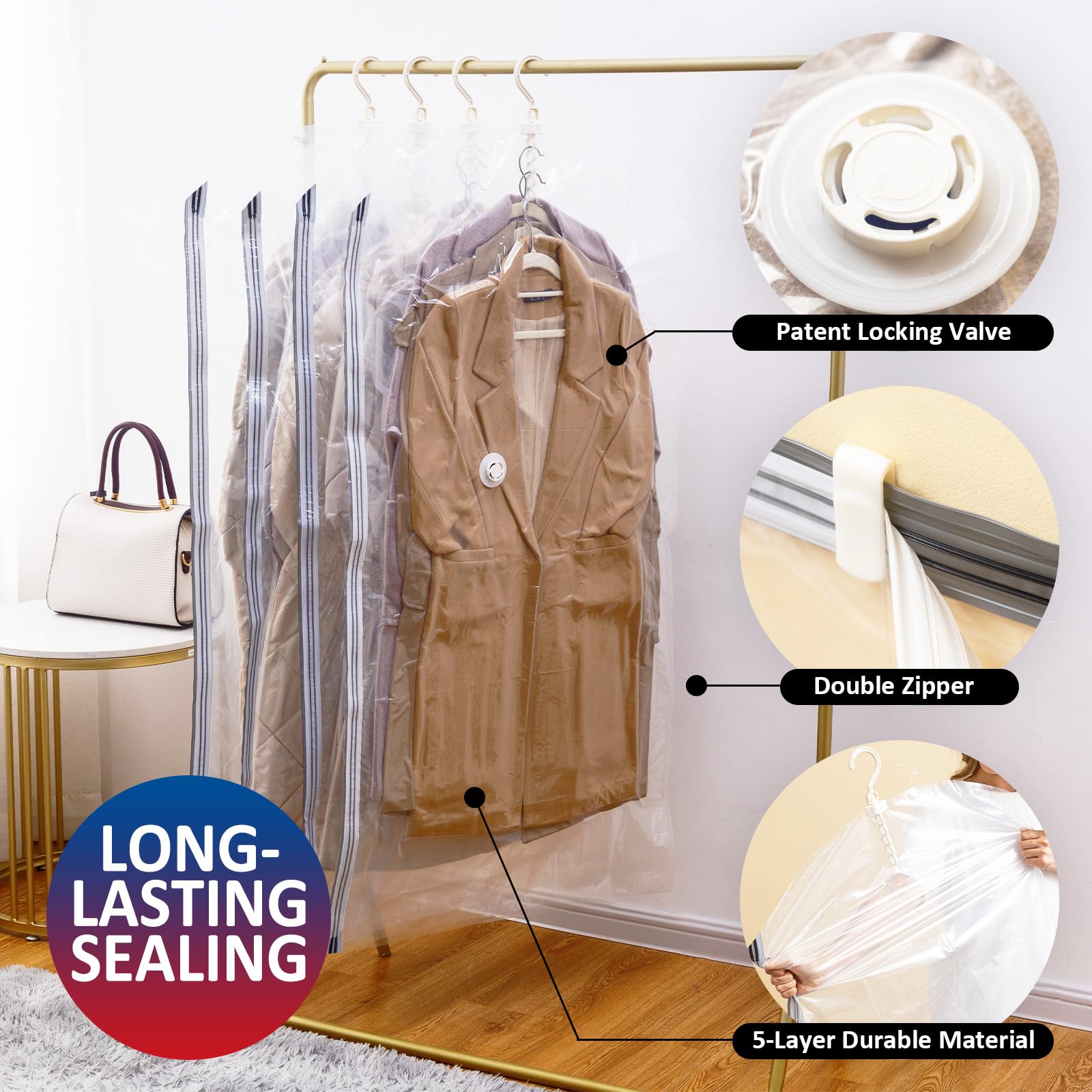 Hanging Vacuum Storage Bags  6 Pack Large Hanging Space Saver Bags  Hanging Vacuum Sealed for Clothes Suits Dress Jackets for Moving Supplies(3 Long  3 Short)