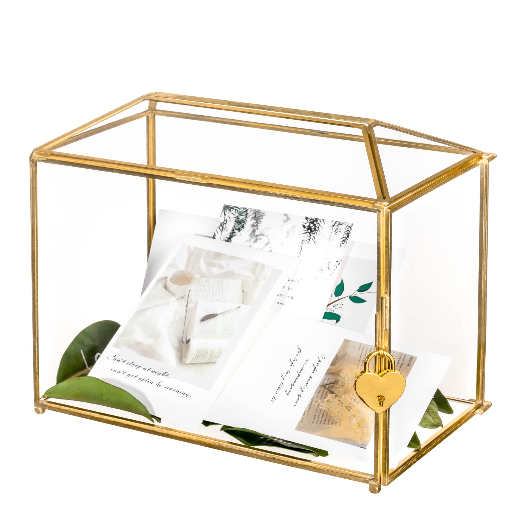 NCYP 10.2 x 5.9 x 7.9 Small Glass Cards Box with Slot and Lock for Wedding Reception - Birthdays Party Card Holder, Home Geometr