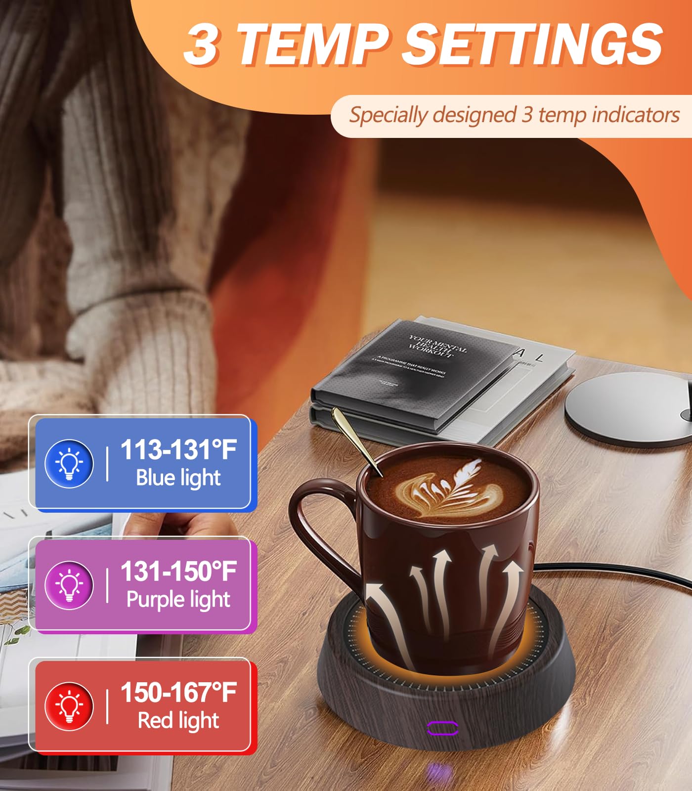 Kepwam Mug Warmer - 25W Coffee Warmer For Desk Auto Shut Off, 3-Level Temp With Indicator Lights, Smart Candle Warmer Plate, Cup