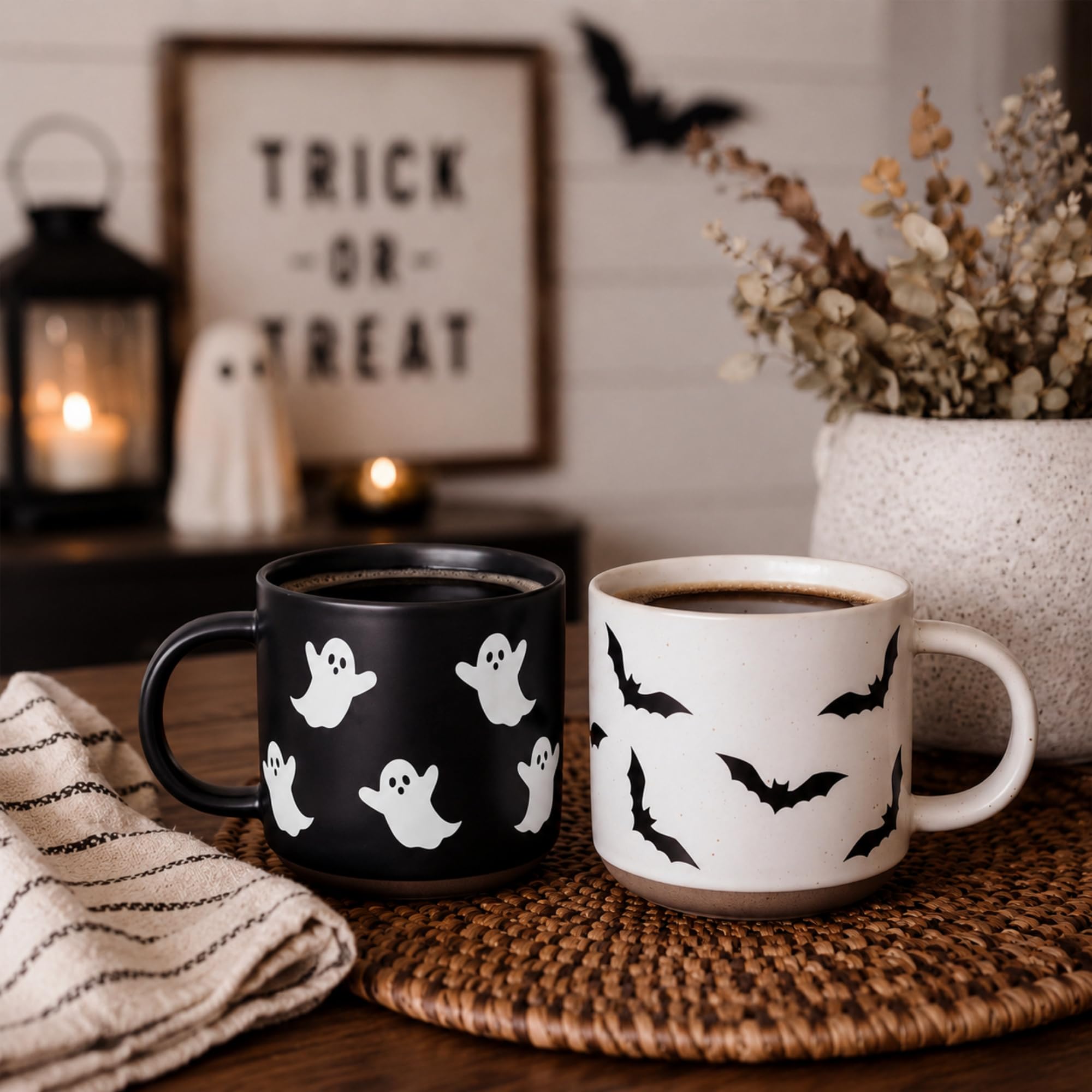 Bokon 2 Pcs Halloween Ghost Coffee Mugs 14 oz Ghost Ceramic Espresso Mugs