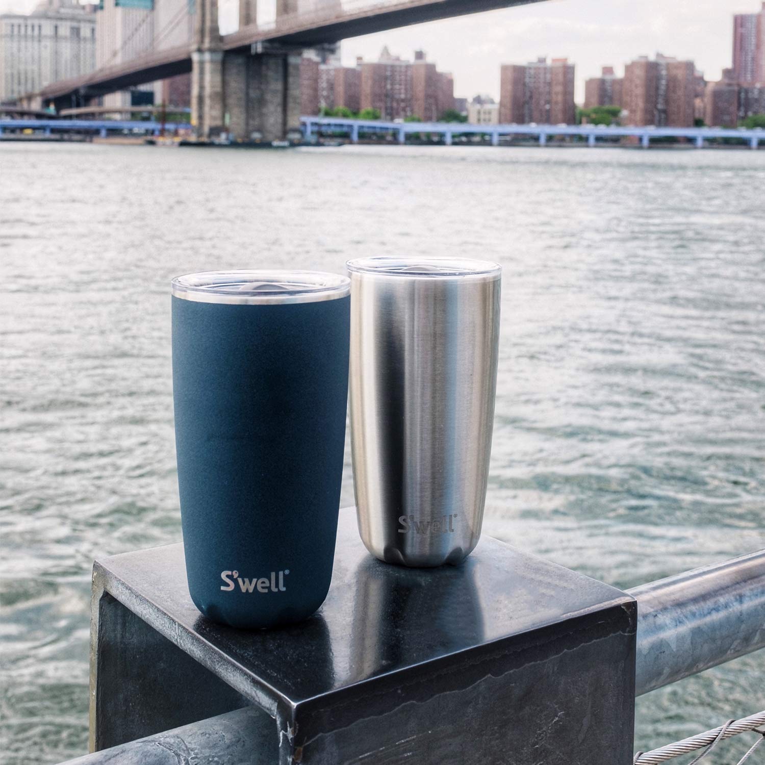 S'Well Stainless Steel Tumbler With Slide-Open Lid, 18Oz, Onyx, Triple Layered Vacuum Insulated Containers Keeps Drinks Cold For