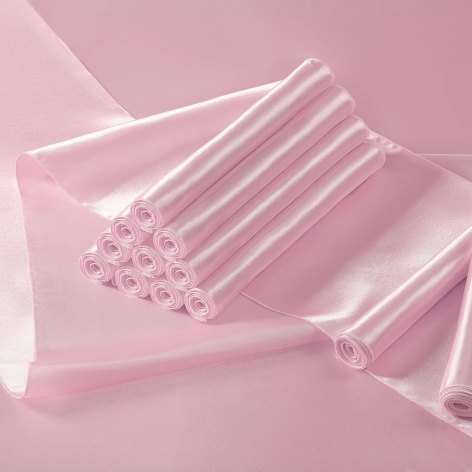 Manyshofu 4Pcs Satin Blush Pink Table Runner - 12 x 72 Inch Long Size  Party Table Runner Decor Bright & Smooth Wedding Decorations Table Runner for Banquet Chef Birthday Buffet Dinner Graduations