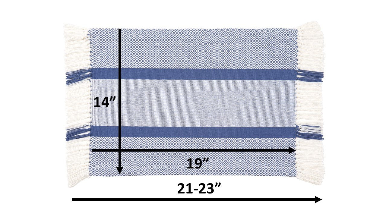 Placemats Set of 4  Woven Cloth Placemat Set  14x19 in  Blue Boho Place Mats for Kitchen or Dining Table  Washable Cotton Table Mats