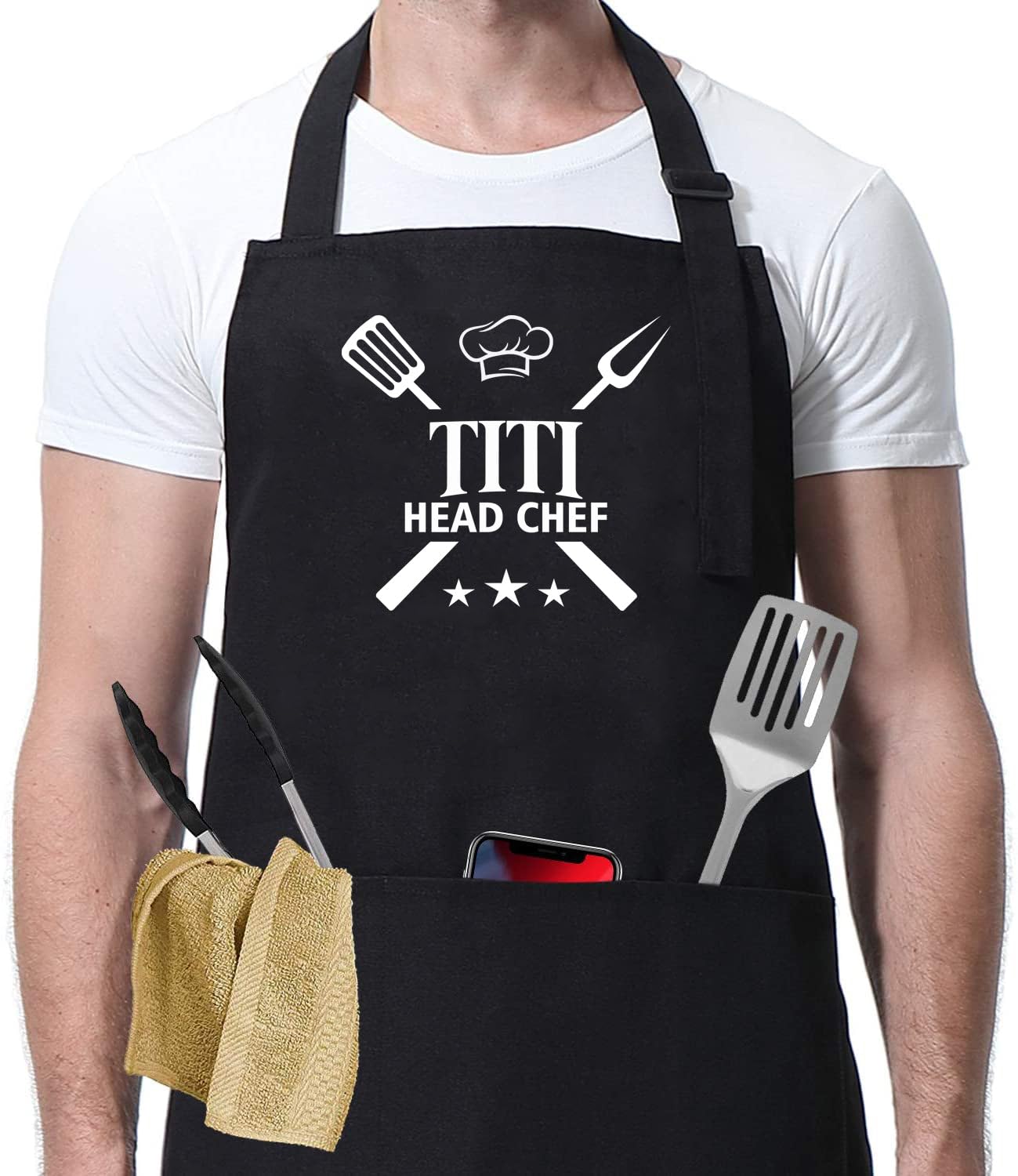 Acevedodesign Titi Head Chef Apron  FatherS Day Gift  Birthday Gifts For Dad  Titi Apron  MenS Apron  Head Chef Apron  K