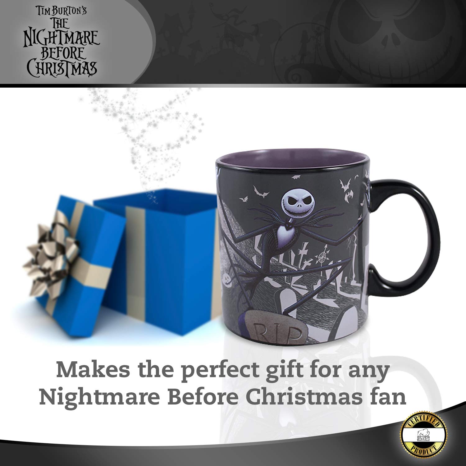 Silver Buffalo Disney Nightmare Before Christmas Jack Graveyard Heat Reveal Ceramic Mug, 20-Ounces