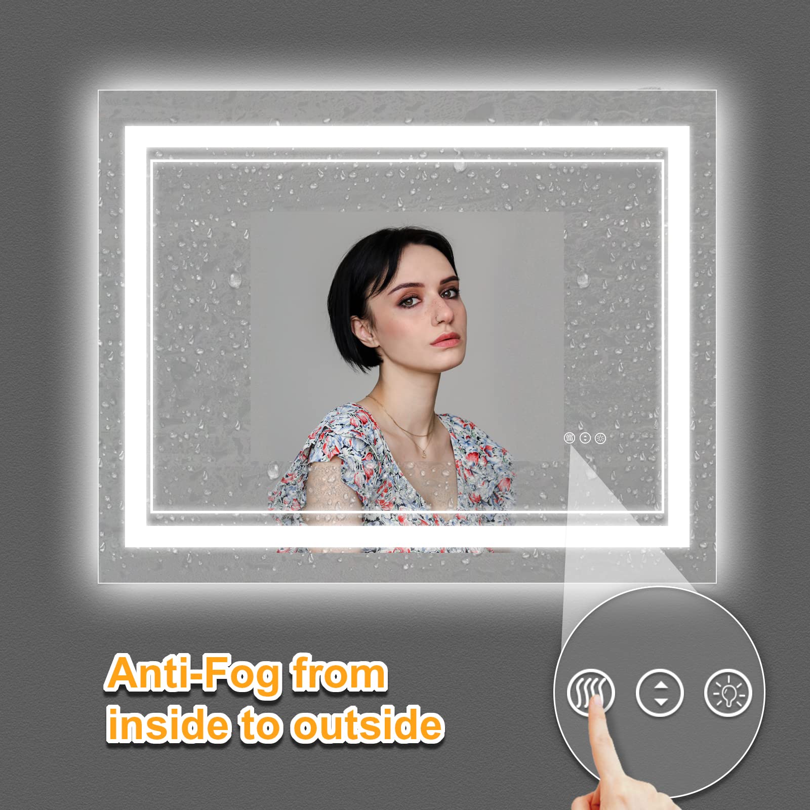 Istripmf 40 X 32 Inch Led Bathroom Mirror, Front Light And Backlit Anti-Fog Dimmable Memory Lighted Vanity Mirror, Shatterproof