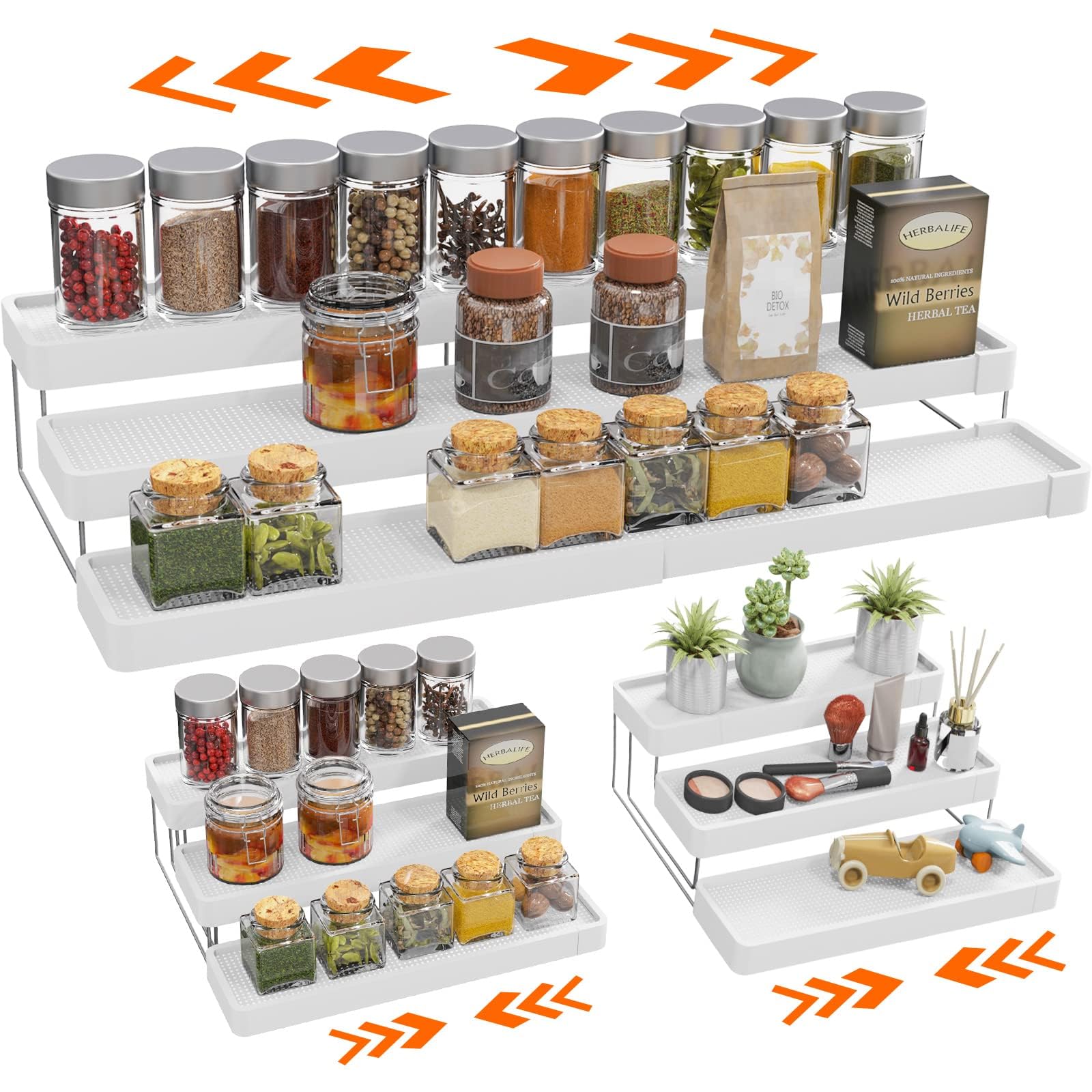 INVOCOO Expandable Spice Rack Organizer for Cabinet - 3 Tier Adjustable Cabinet Spice Organizer Easy Visibility - Spice Organize