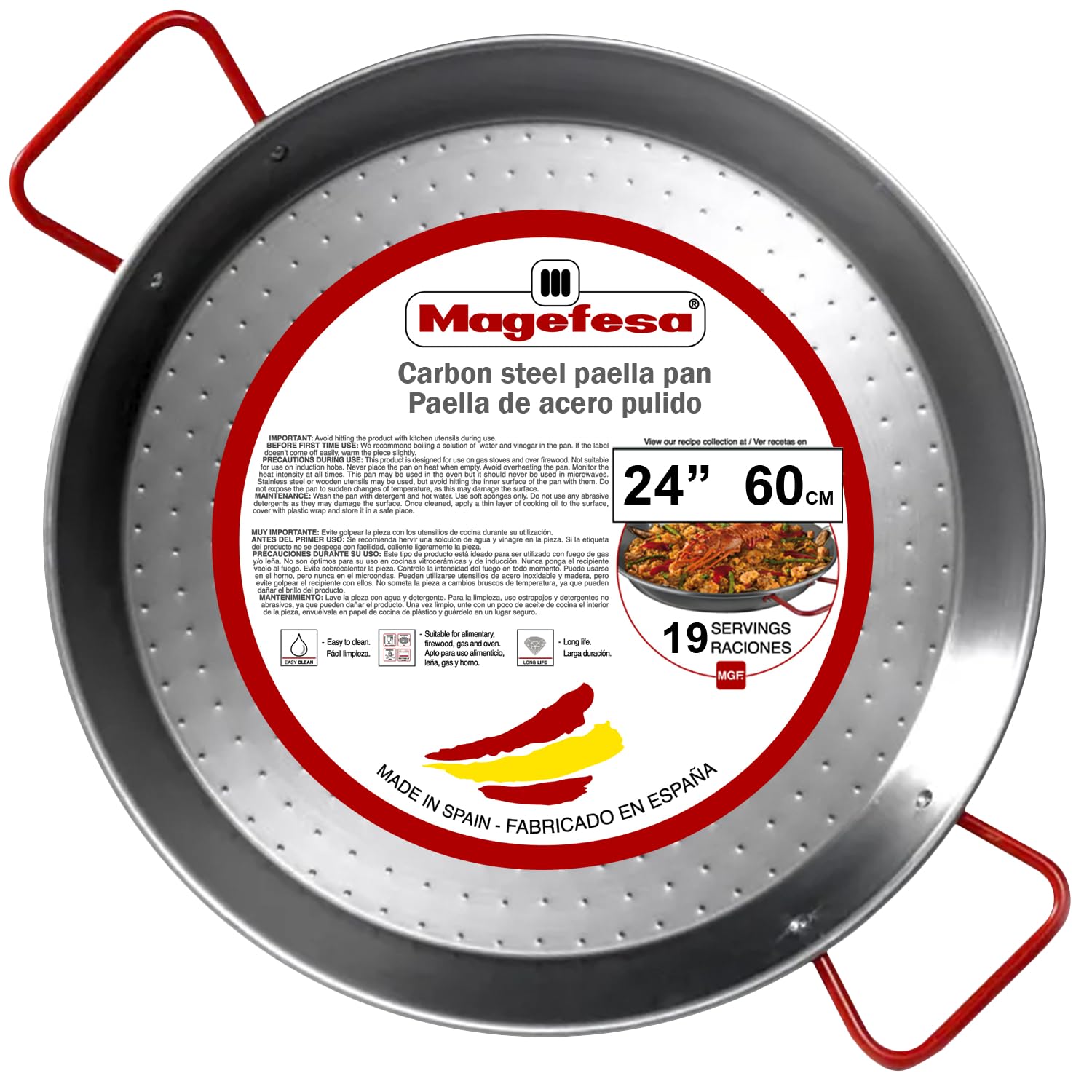Magefesa Carbon Steel Paella Pan, 24 Inch