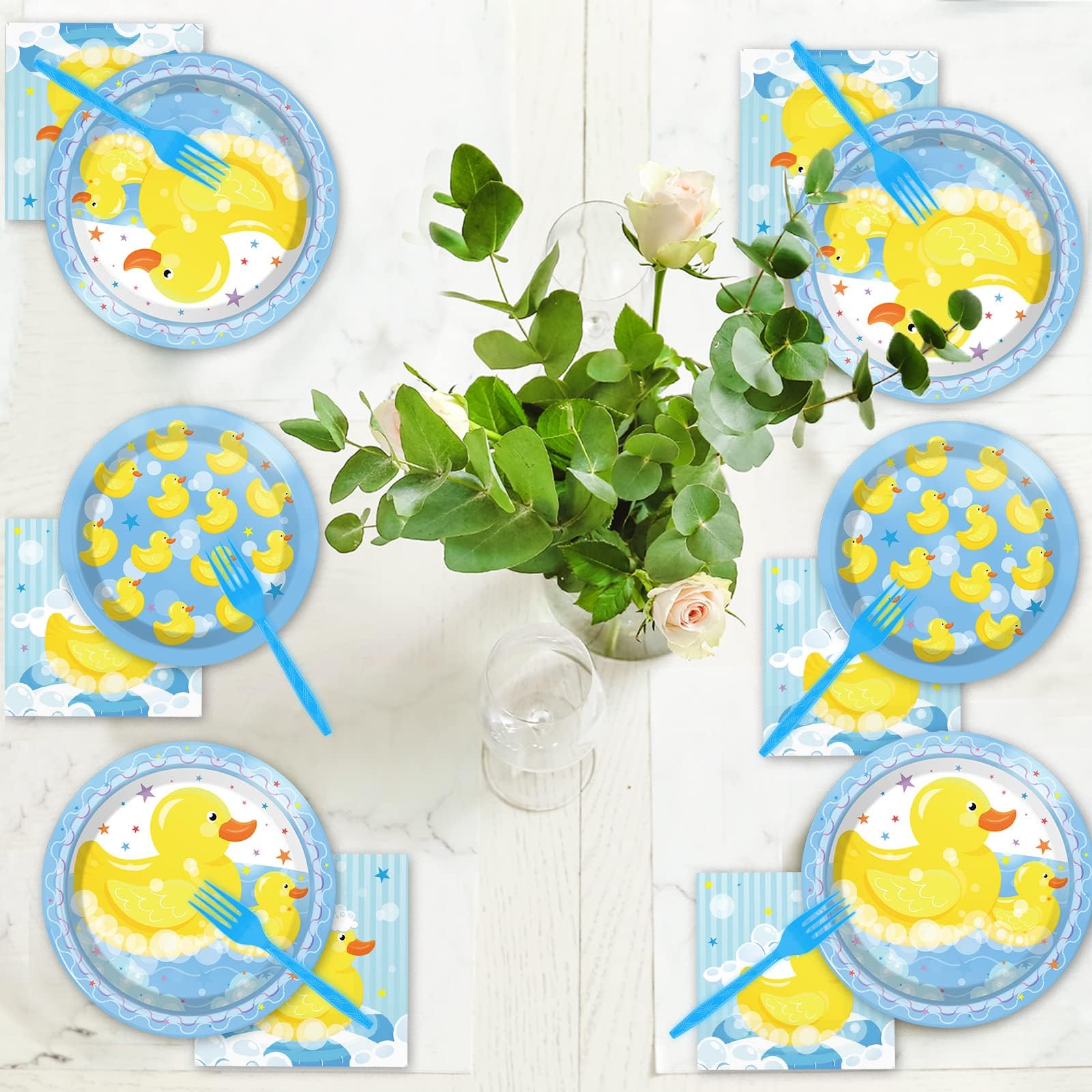 96 Pcs Duck Plates Duck Birthday Party Decorations Duck Disposable Paper Plate And Napkins Rubber Duck Themed Party Supplies For