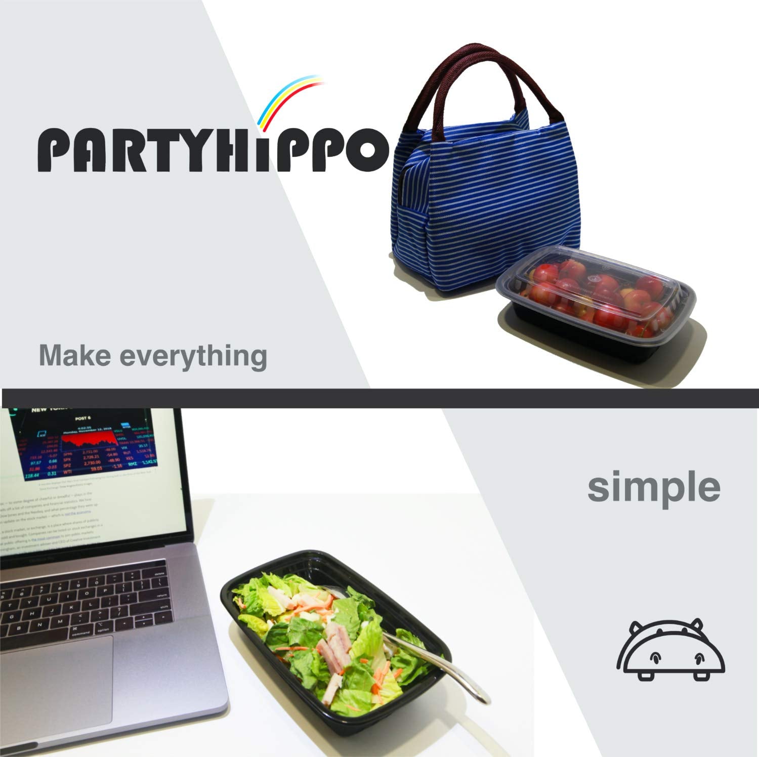 Partyhippo Small Meal Prep Containers Single Lids, 12 Oz 12-Pack, Food Storage Bento Bpa Free | Stackable | Reusable Lunch Boxes