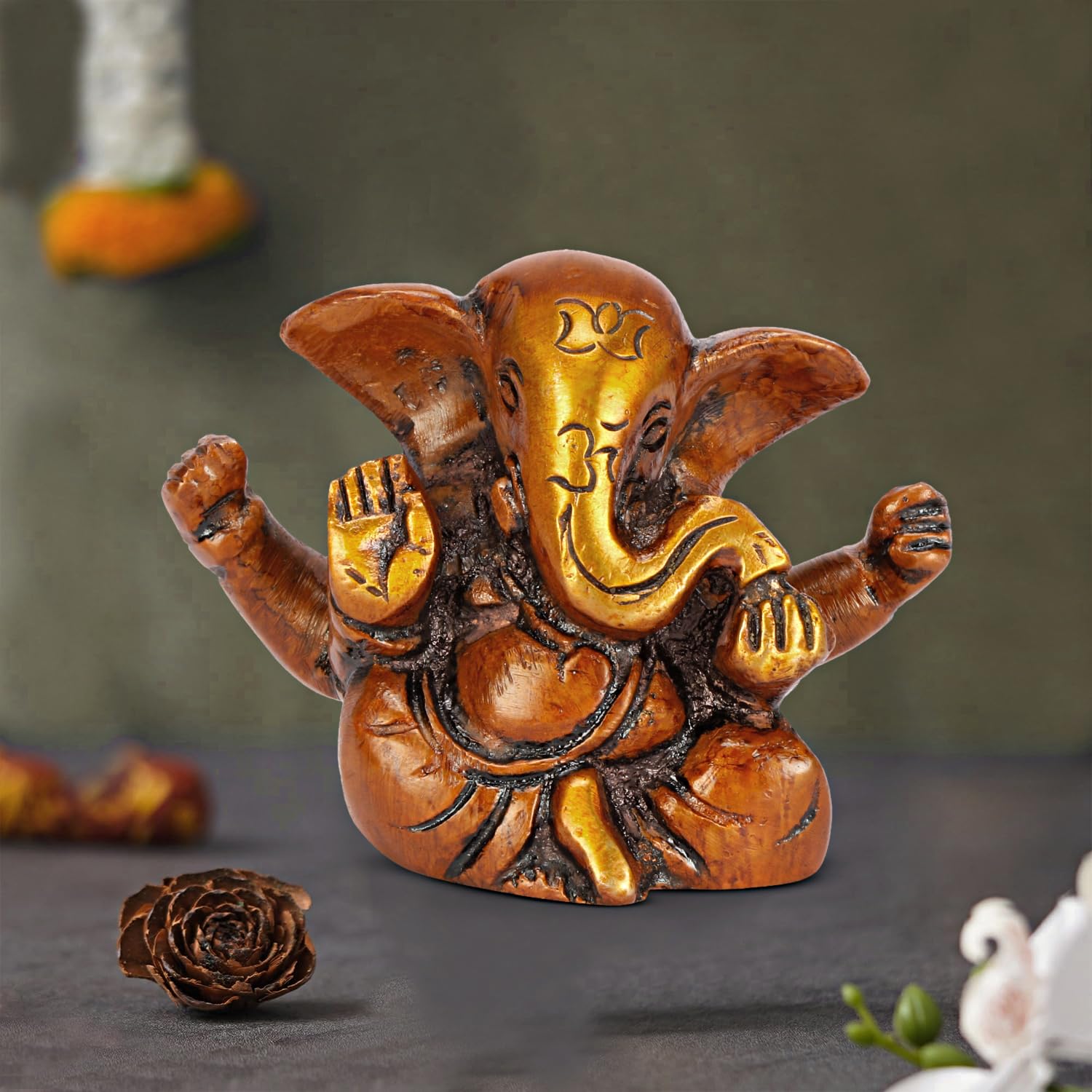 Platinum Brass- Pure Certified Brass Lord Appu Ganesha 5Cm Idol For Home | Ganesh Murti | Unique Handmade Design For Desk, Car,