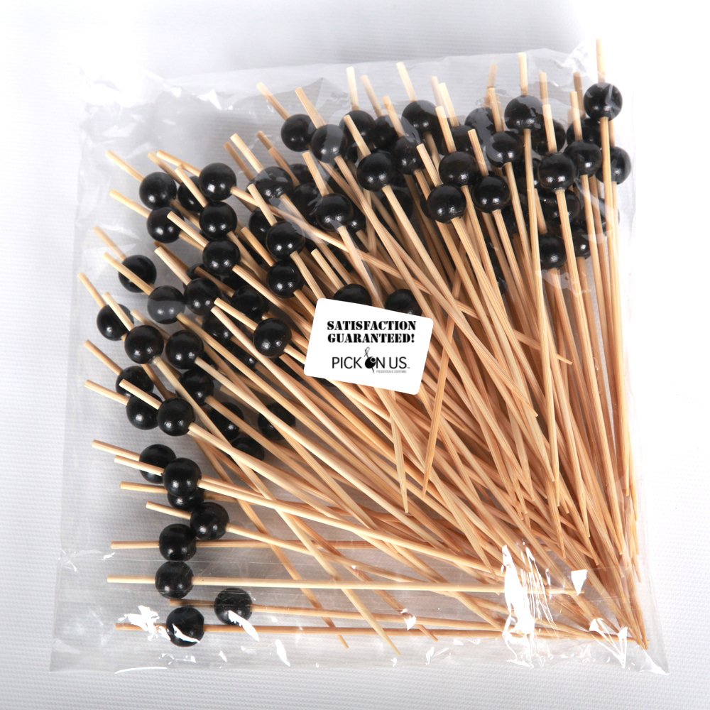 Black Bead Appetizer Or Sandwich Picks/Swizzle Sticks - 6'' - 100Ct