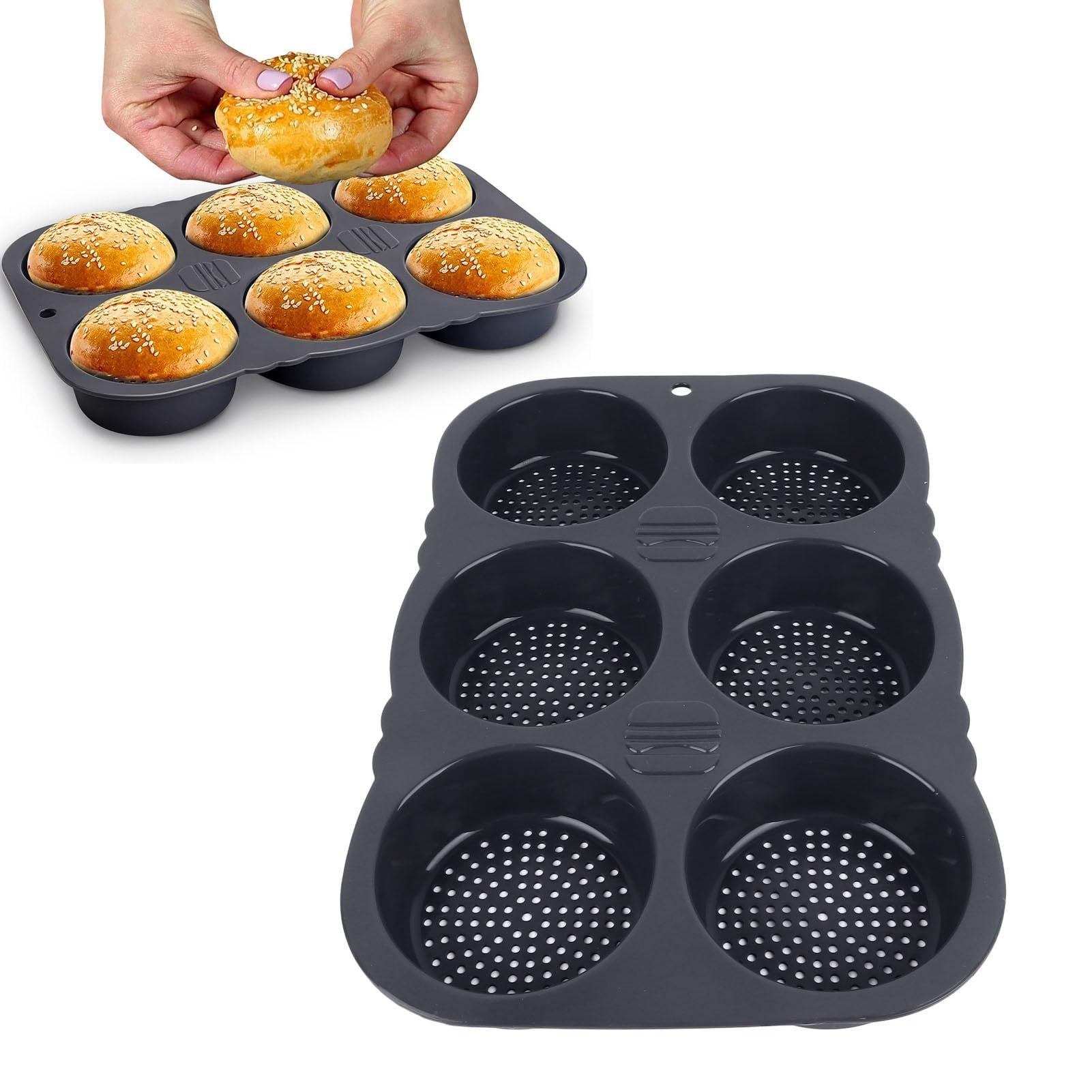Hamburger Bun Pan, 6 Cavity Silicone Bread Pan Nonstick Hamburger Bun Mold Homemade Bread Mold for Home Kitchen Baking