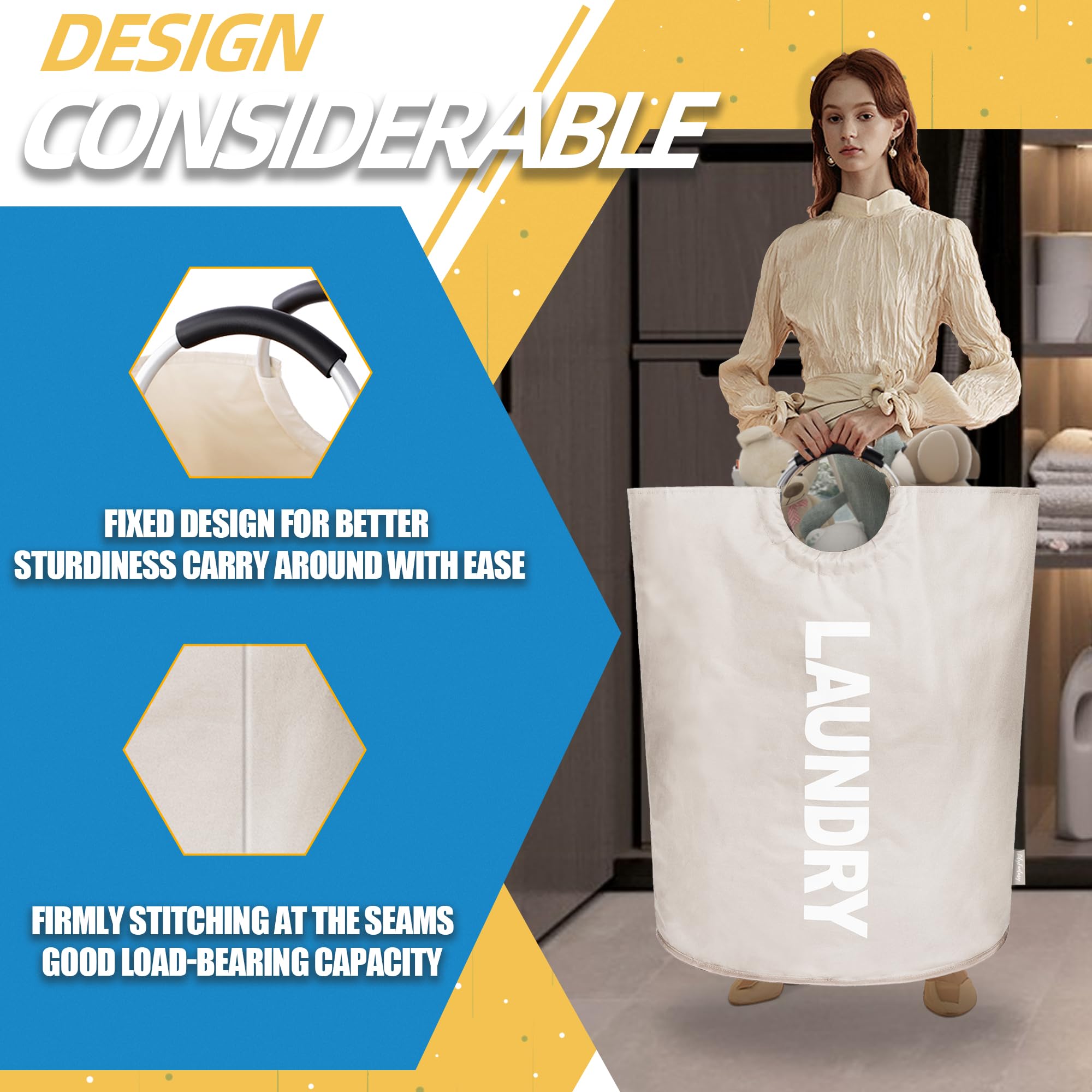 Lilyfantasy 160L Extra Large Laundry Basket, Collapsible Laundry Hamper With Padded Handles, Waterproof Laundry Bag, Tall Clothe