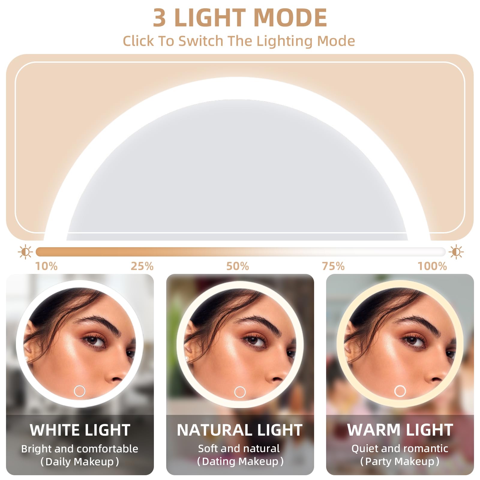 20X Magnifying Mirror With Light, 6'' Makeup Magnifying Mirror With 3 Color Lights Dimming 20X Makeup Mirror With Magnification,