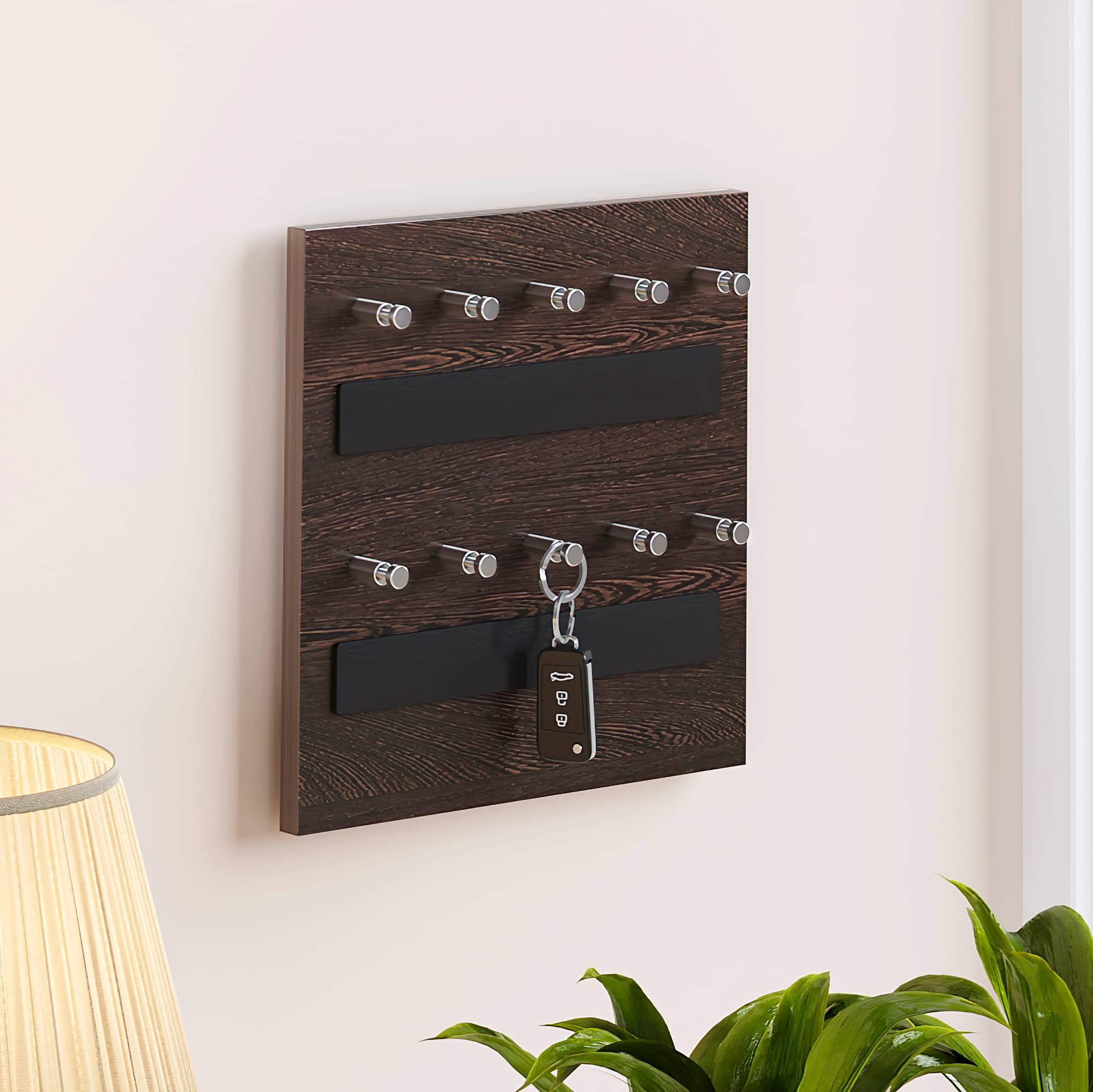 BLUEWUD Skywood Engineered Wood Wall Mounted Decor Key Holder Hanger with 10 Hooks for Living Room Home Furniture (Key Hooks fo