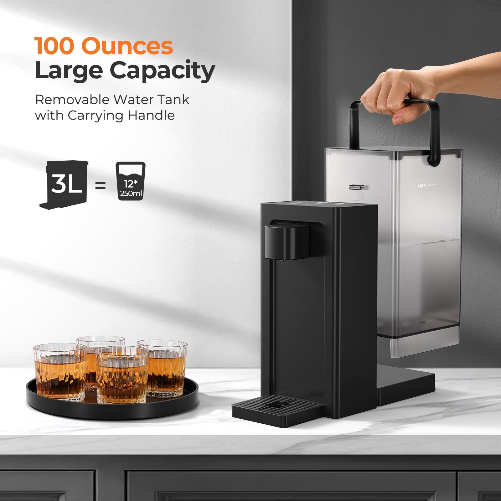 Narcissus D30 Instant Hot Water Dispenser Countertop For Rapid Heating & Dispense, Adjustable 5 Temp & 4 Water Volume Dispense,