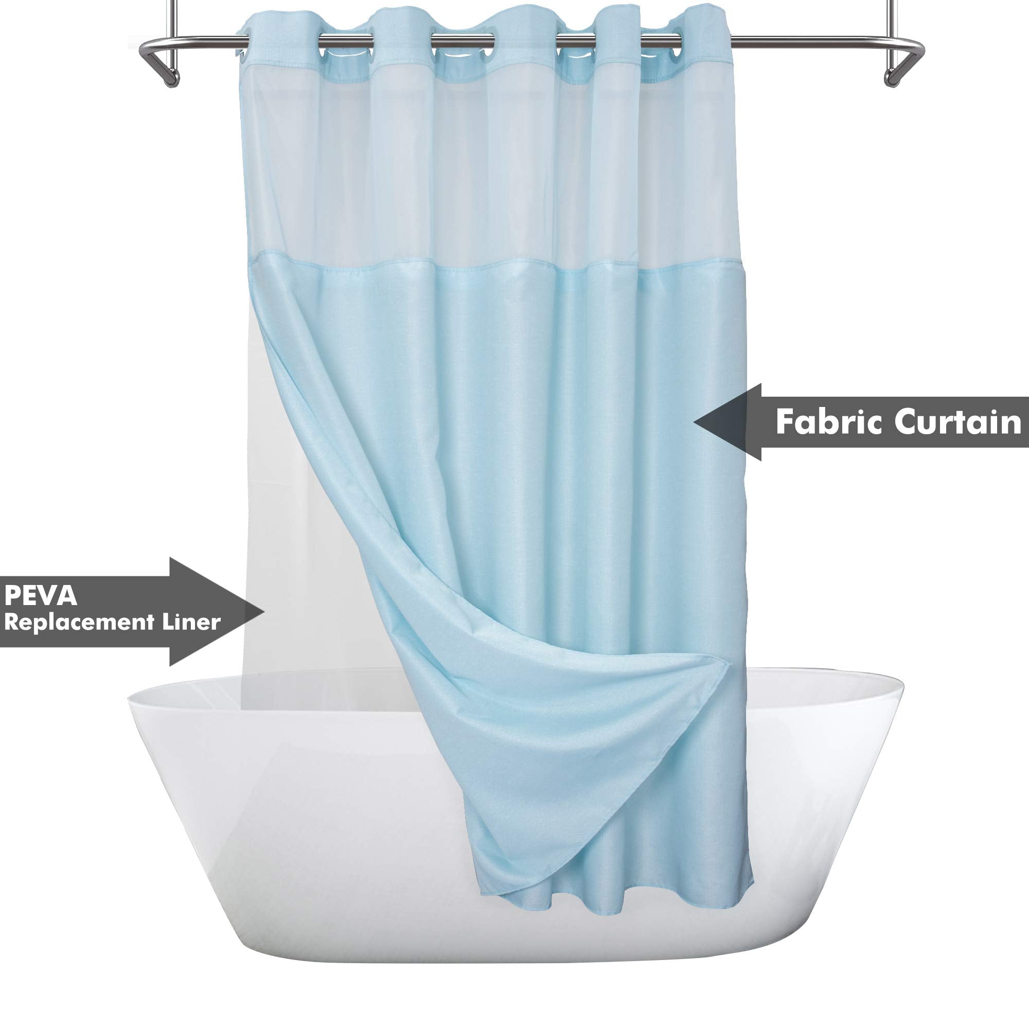 No Hook Slub Textured Shower Curtain with Snap-in PEVA Liner Set - 71'' x 74''(72'')  Hotel Style with See Through Top Window  Machine Washable & Water Repellent  Blue  71x74