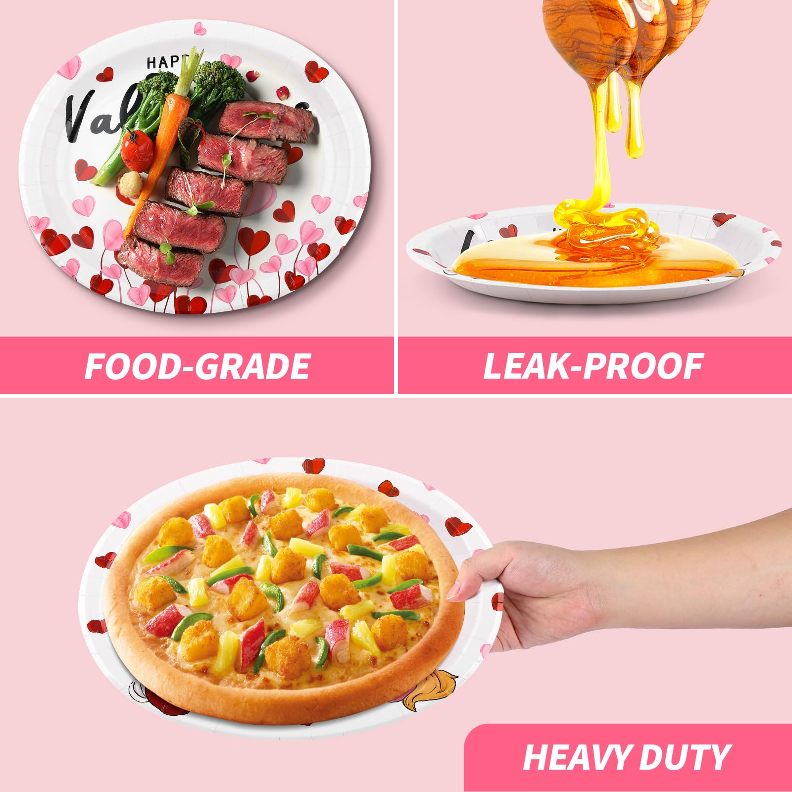 Nuolifee 32Pcs Valentines Day Oval Paper Plates -10'' X 12'' Large Disposable Heavy Duty Party Plates For Valentines Day